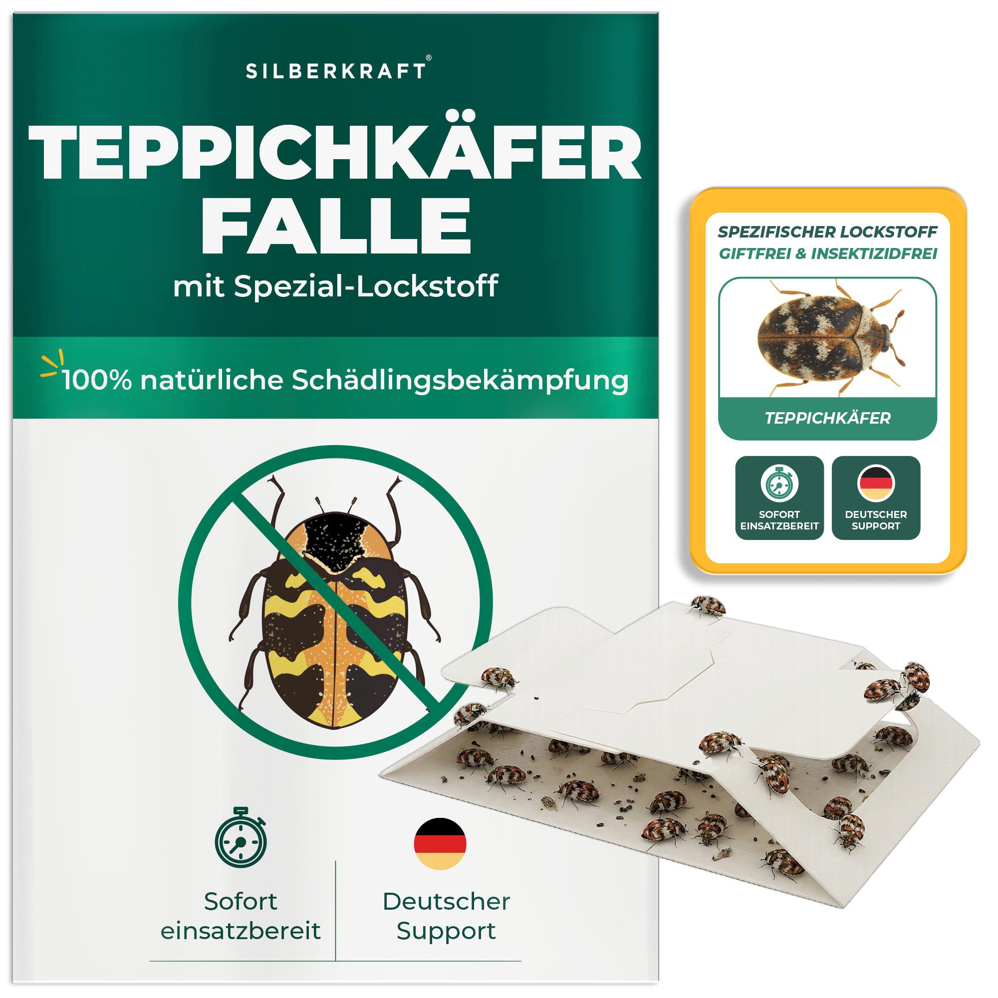 Silberkraft Insektenfalle Teppichkäferfalle – Universal-Klebefalle mit Lockstoff, Extrastarke Klebefläche, einfache Anwendung – Bild 3 von 5