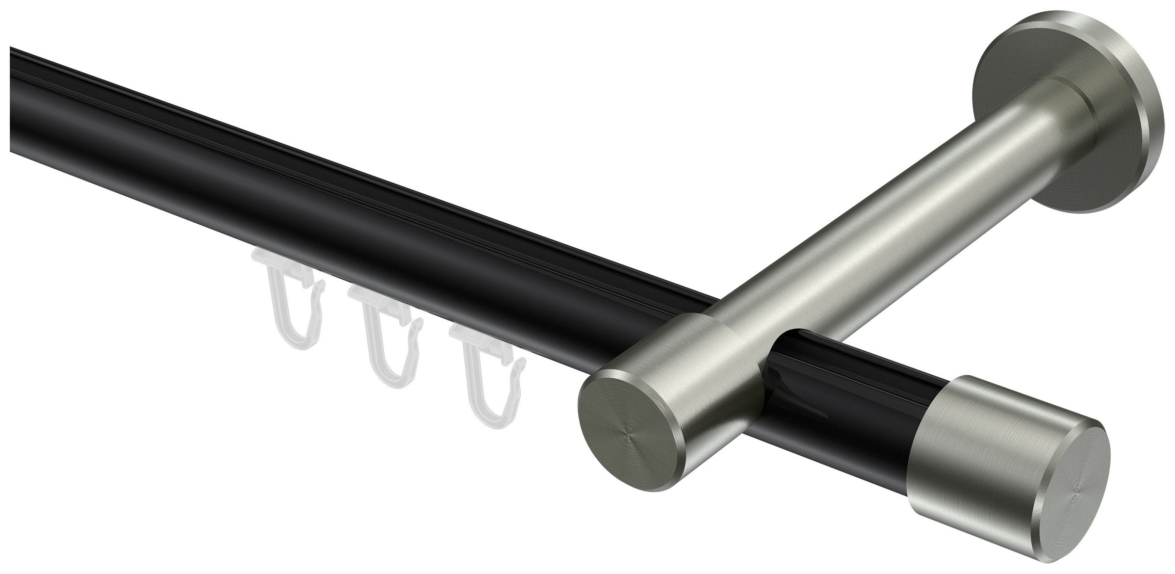 INTERDECO Innenlaufschiene Prestige Santo, Ø 20 mm, 1-läufig, Fixmaß, kürzbar, Wandmontage, Aluminium, Schwarz / Edelstahl-Optik / Bicolor