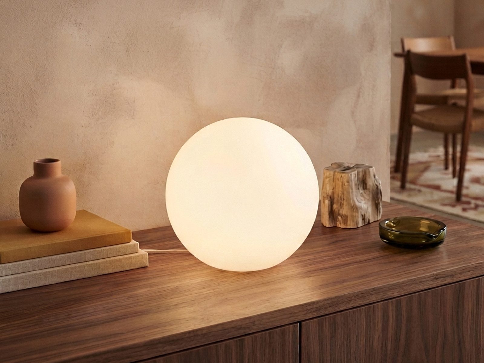 Reality Leuchten LED Tischleuchte Kugel-Lampe Ø 20cm inkl. E27 LED, dimmbar, LED wechselbar, warmweiß, kleine Glaskugel Nacht-Tischlampe, Lampenschirm Opal-Glas – Bild 2 von 5