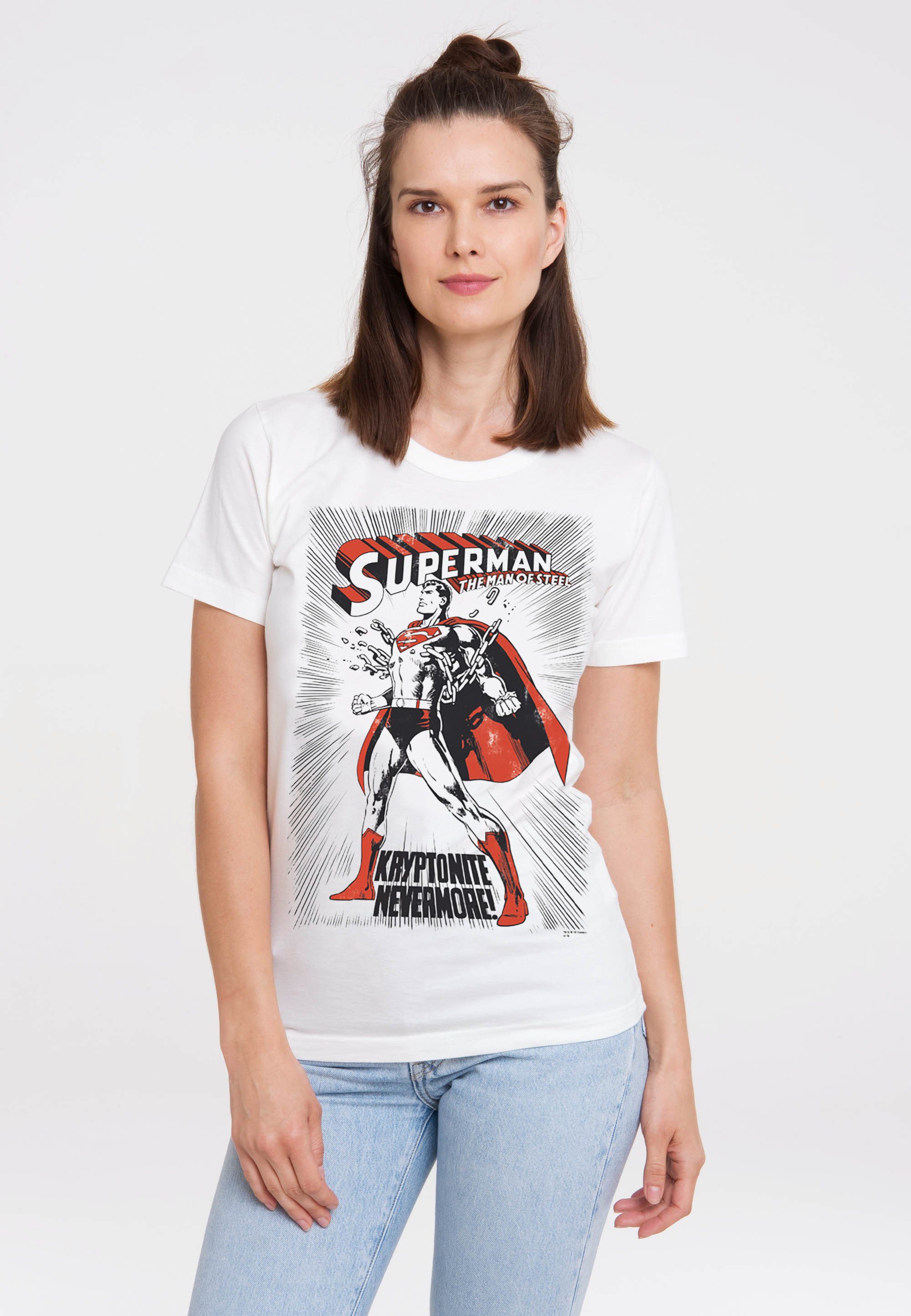 LOGOSHIRT T-Shirt Superman Kryptonite Superhelden-Print trendigem mit