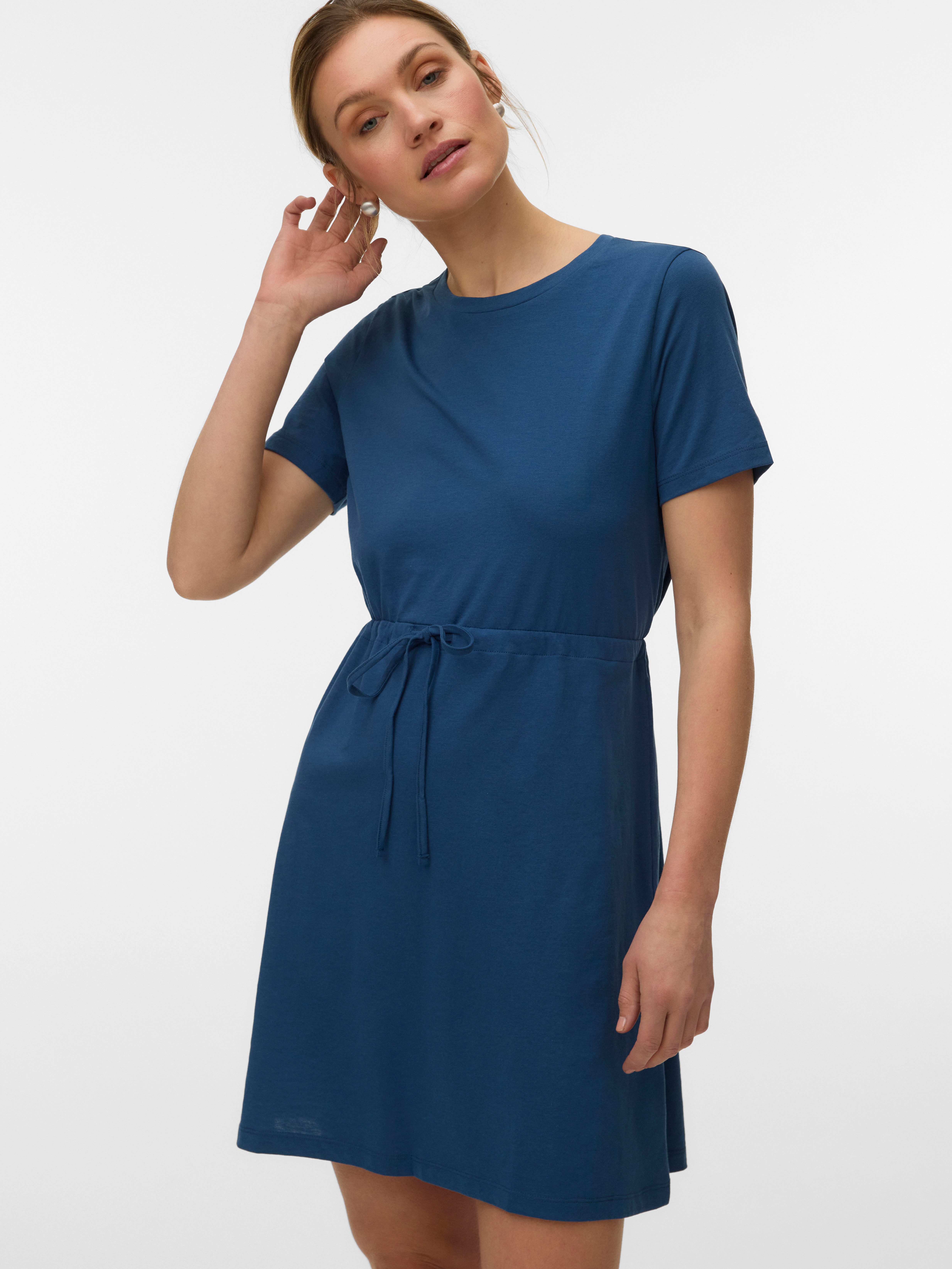 Vero Moda Shirtkleid VMLUNA SS SHORT STRING DRESS JRS NOOS Baumwollmischung, regular fit
