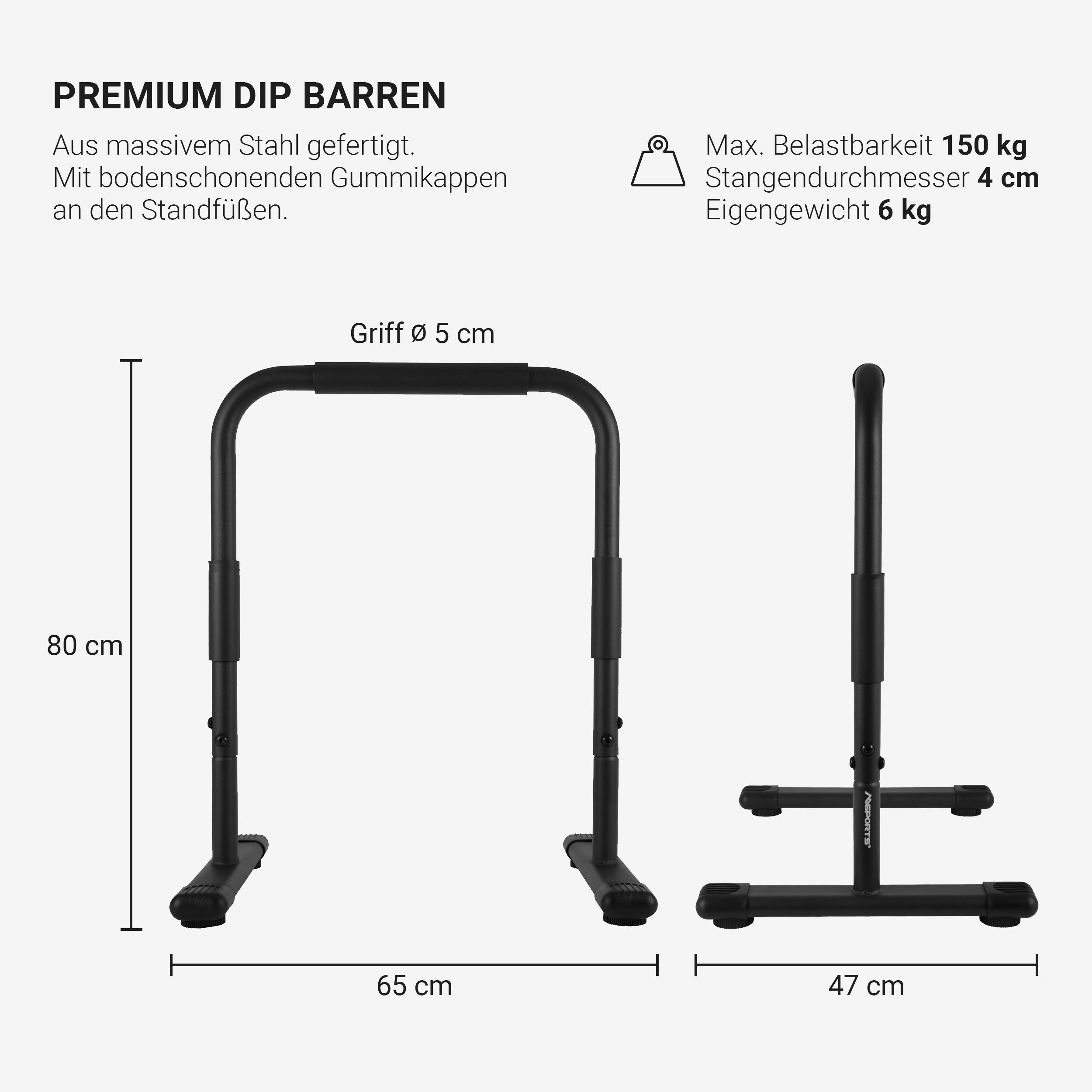 Msports Dip barren Fitness parallettes Premium Push Up Stand Bar I Dip Station I Fitness Rack 80 x 65 cm coppia 