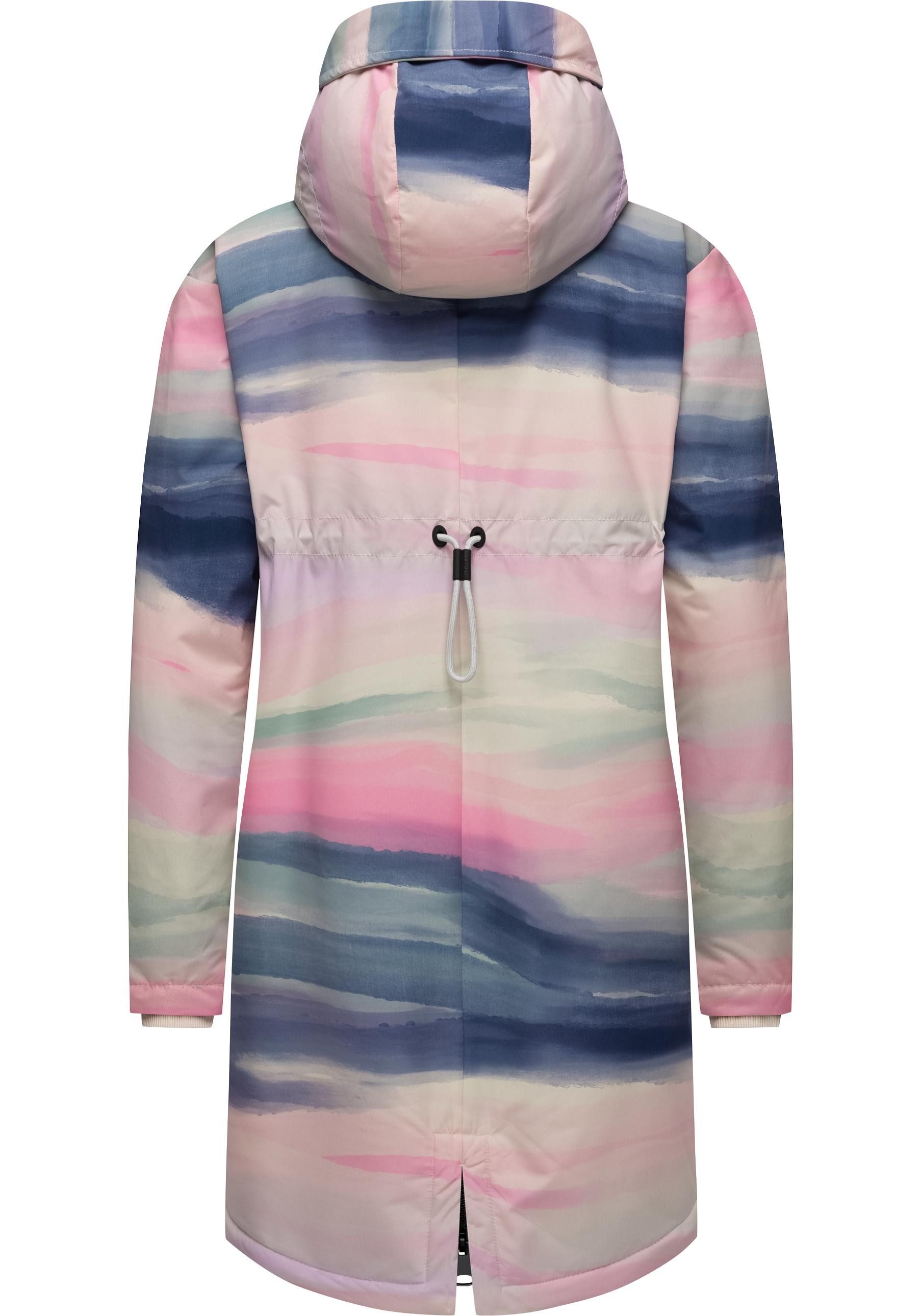 Ragwear Wintermantel Holstic Print Wasserdichter Winter Kurzmantel mit Kapuze