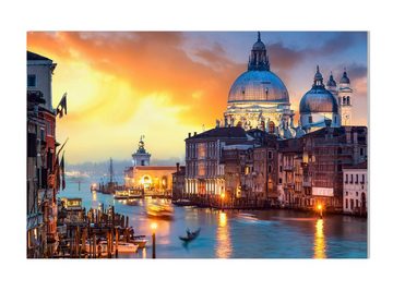 wandmotiv24 Leinwandbild Venedig am Abend, Meer, Gondel, Kirche, Städte (1 St), Wandbild, Wanddeko, Leinwandbilder in versch. Größen