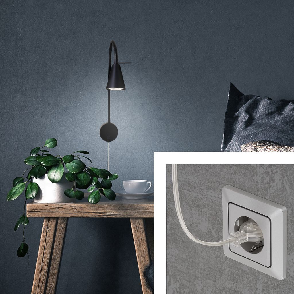 Briloner Leuchten Wandleuchte 2480025, LED wechselbar, 2700K - Extra-Warmweiß, schwarz, flexibler Arm, inkl. An/Aus Schalter, inkl. 1xLED/GU10