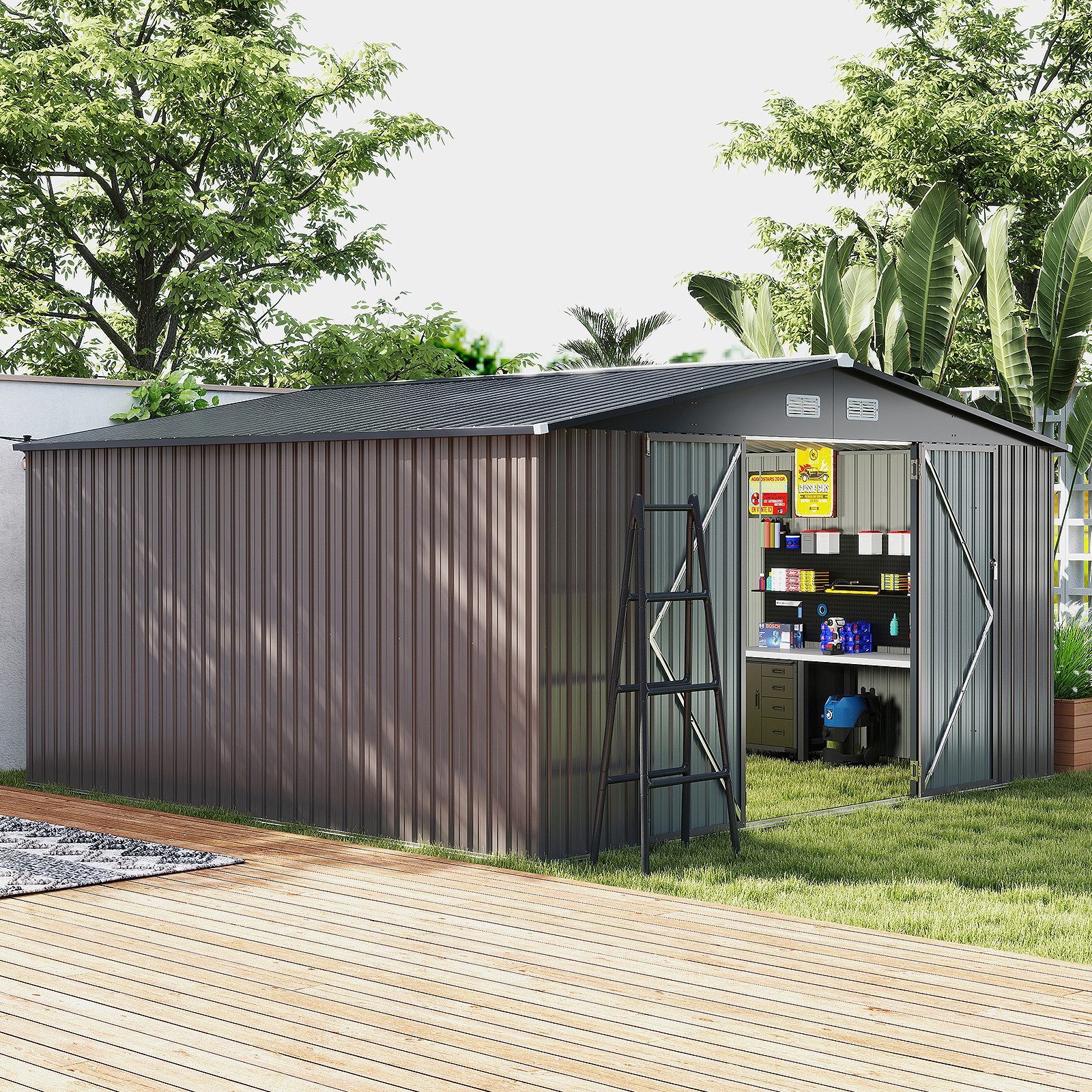 COSTWAY Gerätehaus, BxT: 350x350 cm, (1 St), Gartenhaus, Geräteschuppen, abschließbar