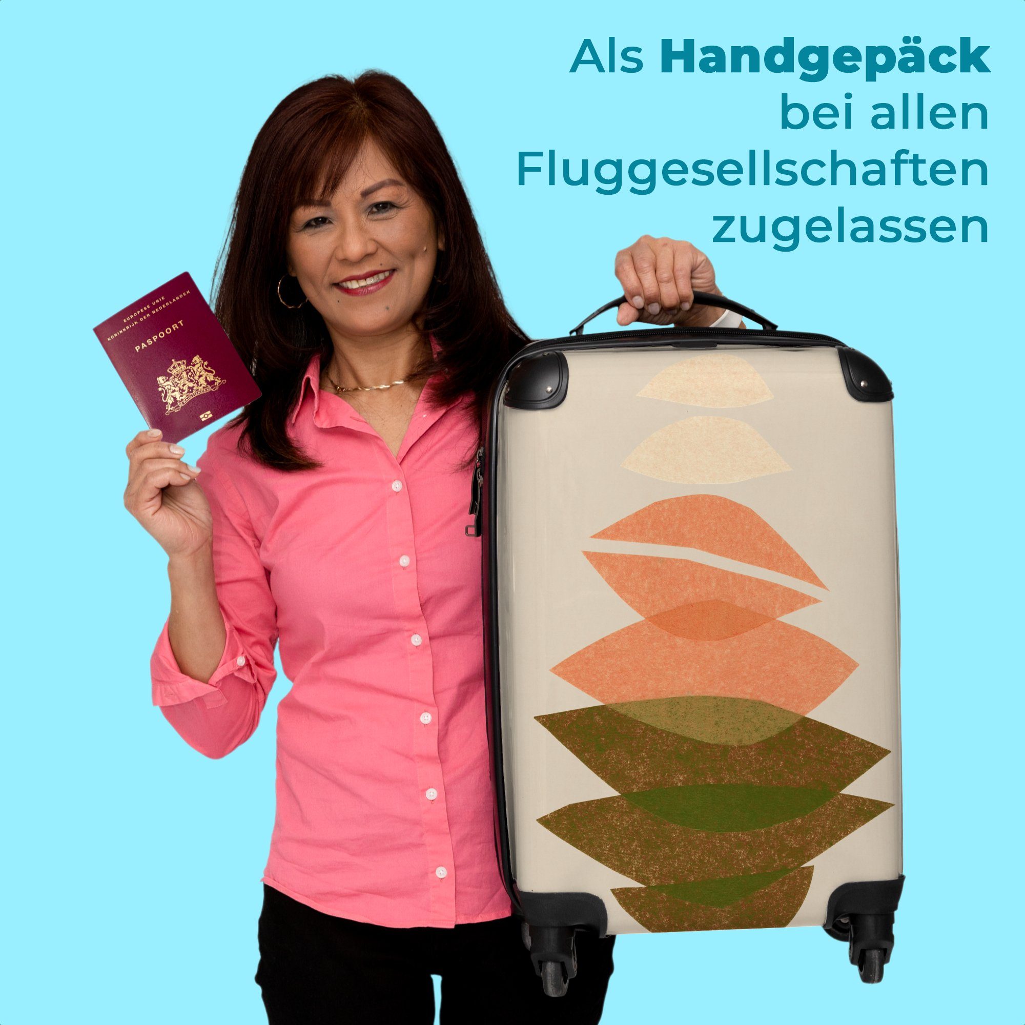 NoBoringSuitcases.com© Handgepäckkoffer 55x35x20cm Handgepäck - Rollen - - Formen Cabin Pastell Reisekoffer Rollkoffer mit 4 Abstrakt, Trolley Farben - 4 Kleine Rollen