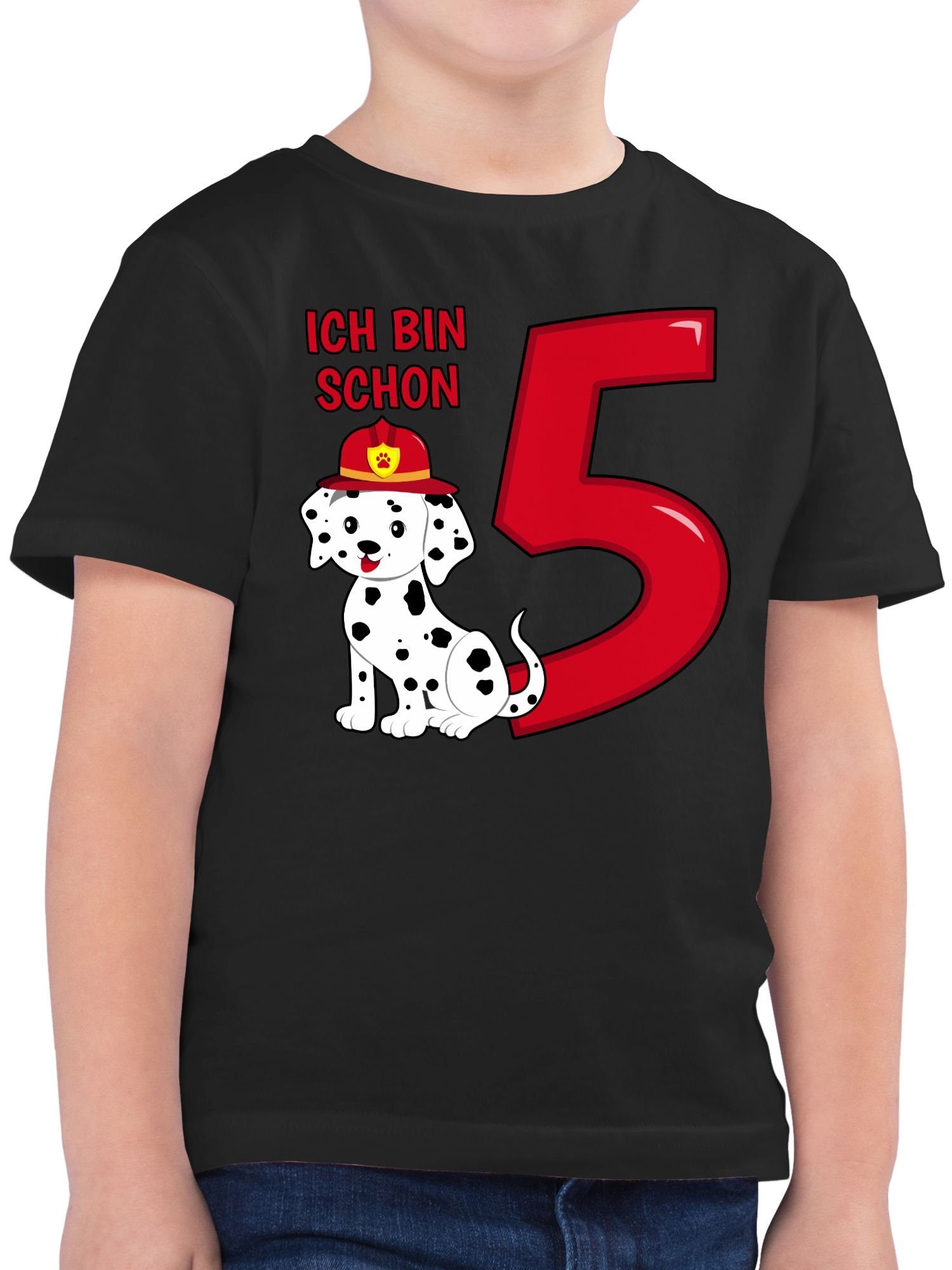 Shirtracer T-Shirt Ich bin schon fünf Feuerwehr Hund 5. Geburtstag 3 Schwarz