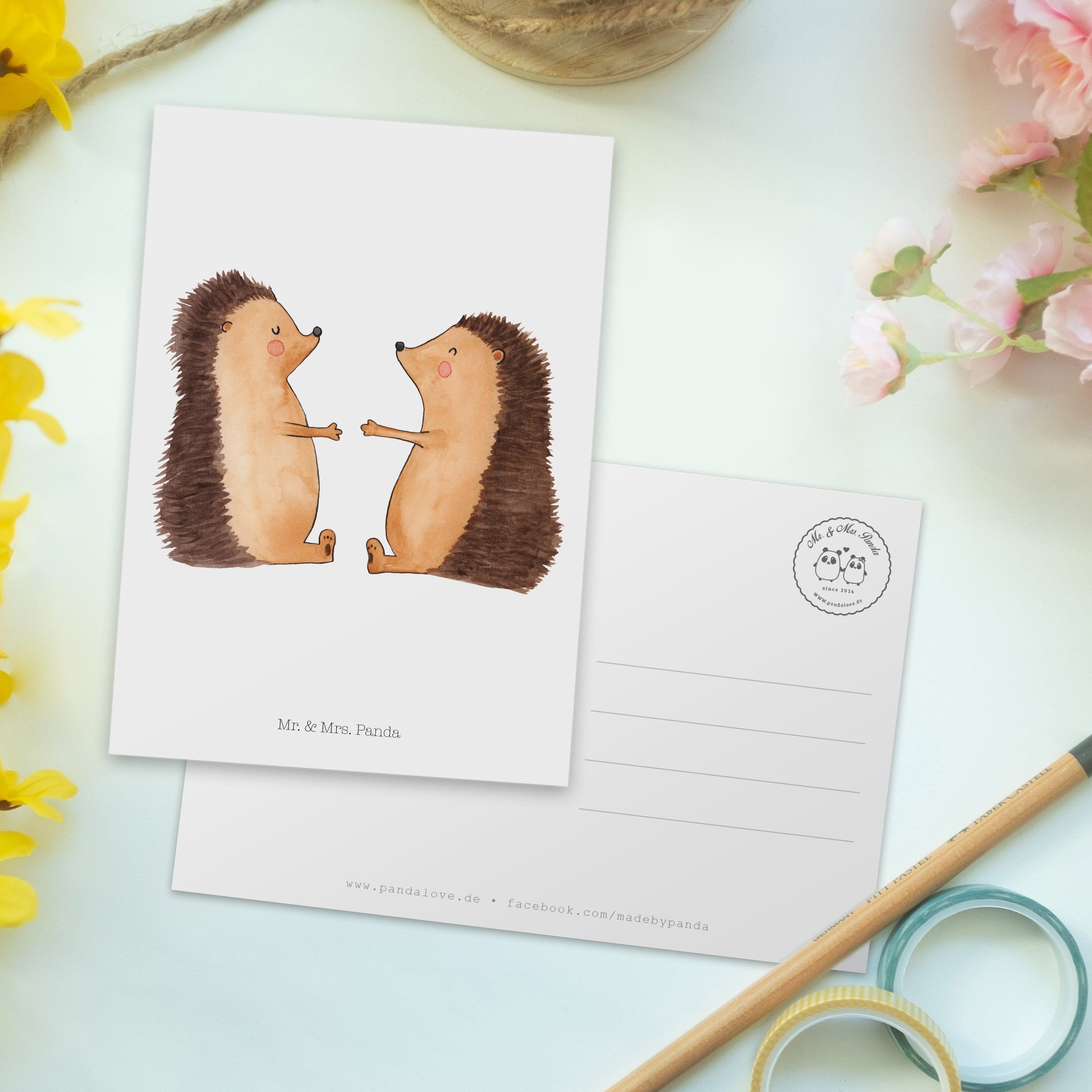 Verlobung, Gesche Igel Ehemann, Geschenk, Mrs. & Dankeskarte, Liebe Panda - Weiß - Mr. Postkarte