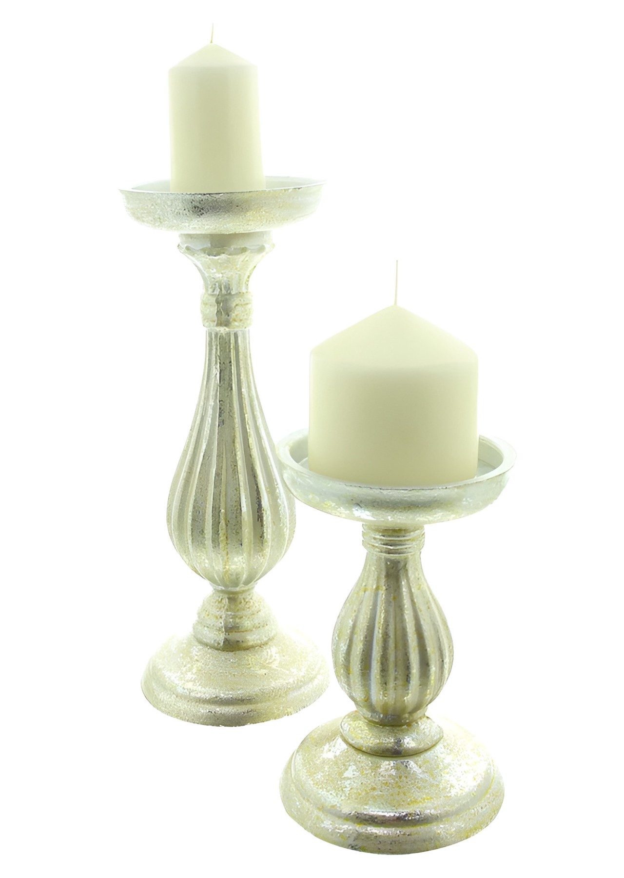 Kerzenhalter "Eleganz" aus Holz Silber mit Antik Finish in Gold Retro Kerzenständer
