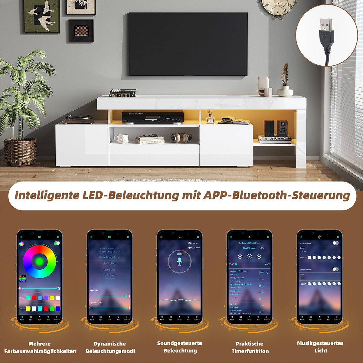 XDeer TV-Schrank TV-Schrank mit LED und 3 Schränke TV-Tisch TV-Ständer für günstig online kaufen