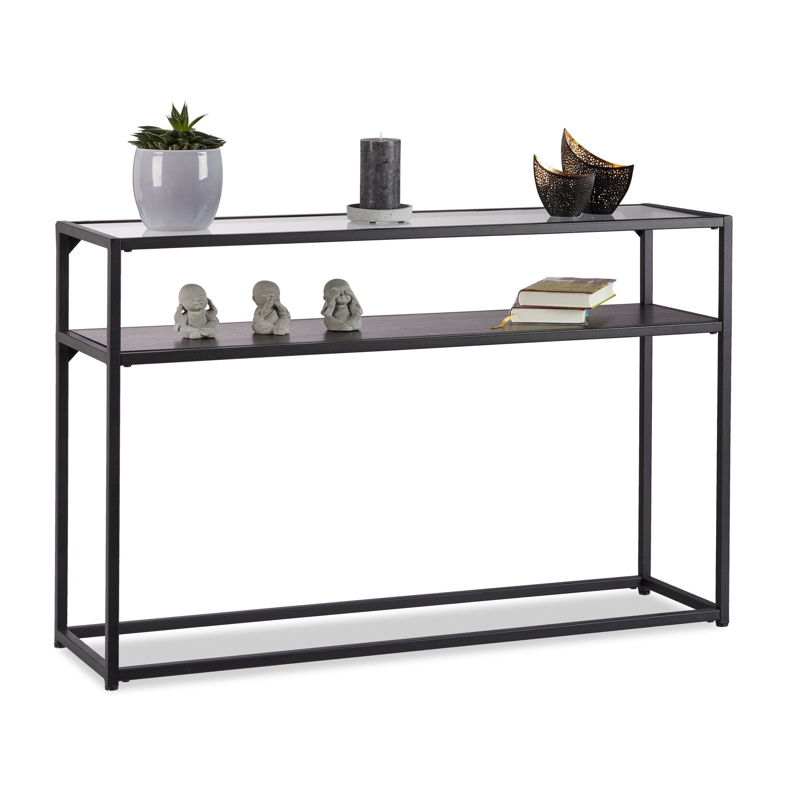 relaxdays Konsolentisch Schwarzer Konsolentisch mit Glasplatte günstig online kaufen