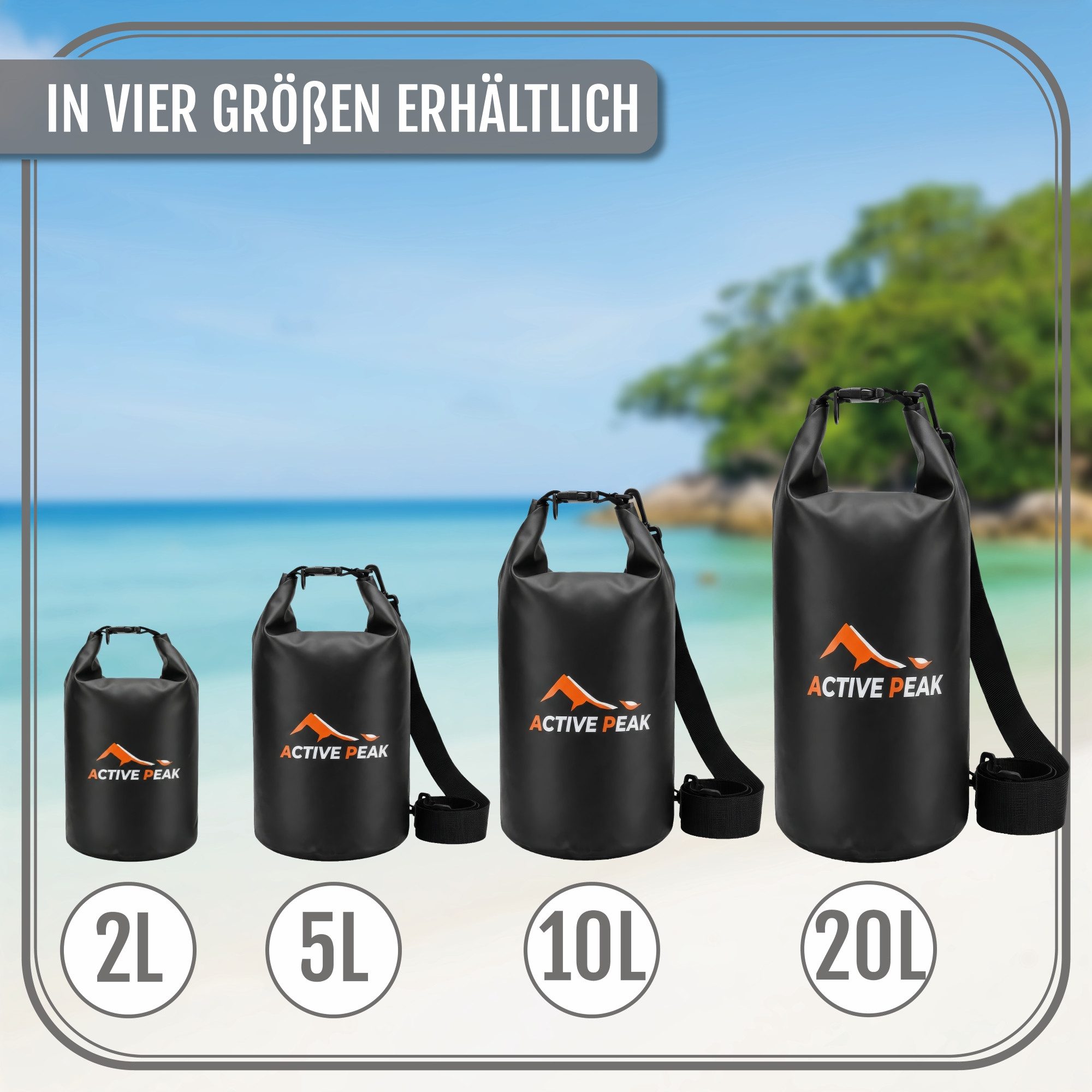 Active Peak Drybag Wasserdichte Tasche & Packsack (inkl. Wasserdichter Smartphone Hülle, 2-tlg), Waterproof Bag Seesackfür SUP, Kajak, Strand, Wassersport, Outd – Bild 4 von 5