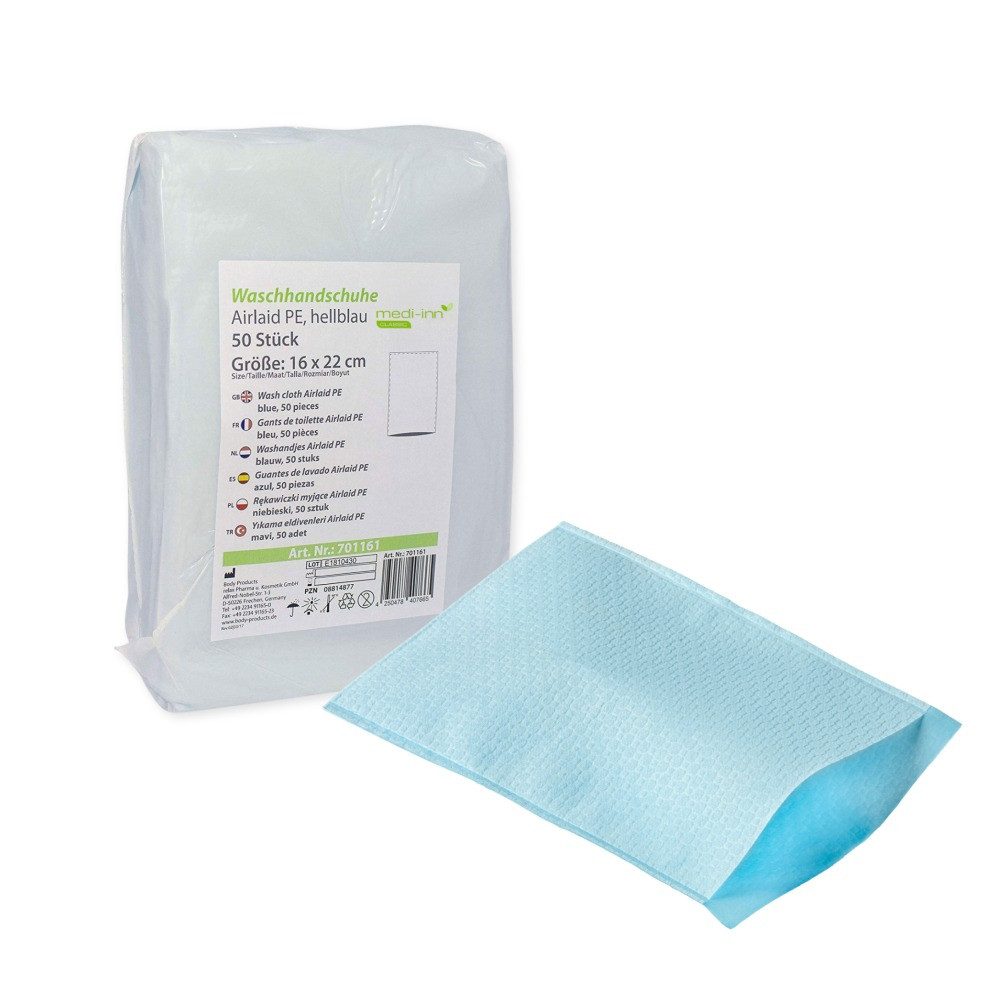 Medi-Inn Waschlappen Waschhandschuhe Airlaid, PE-Innenbeschichtung, 22x16 cm, hellblau