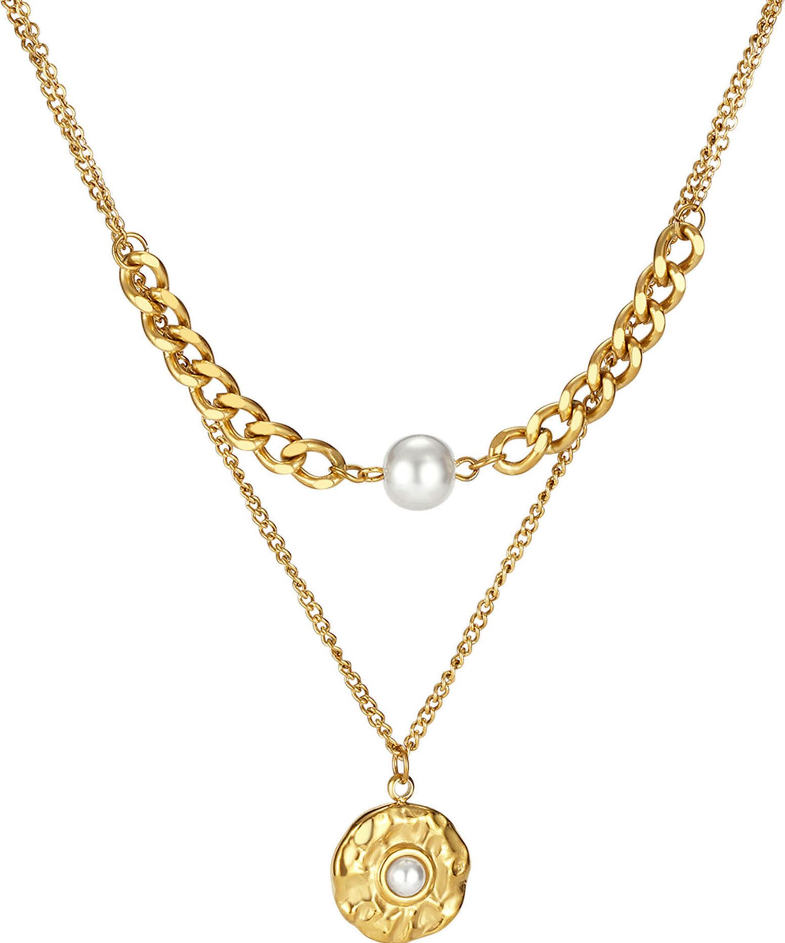 Firetti Kette mit Anhänger Schmuck Geschenk Edelstahl Halsschmuck Halskette Layer doppelreihig, mit Perle (synth)