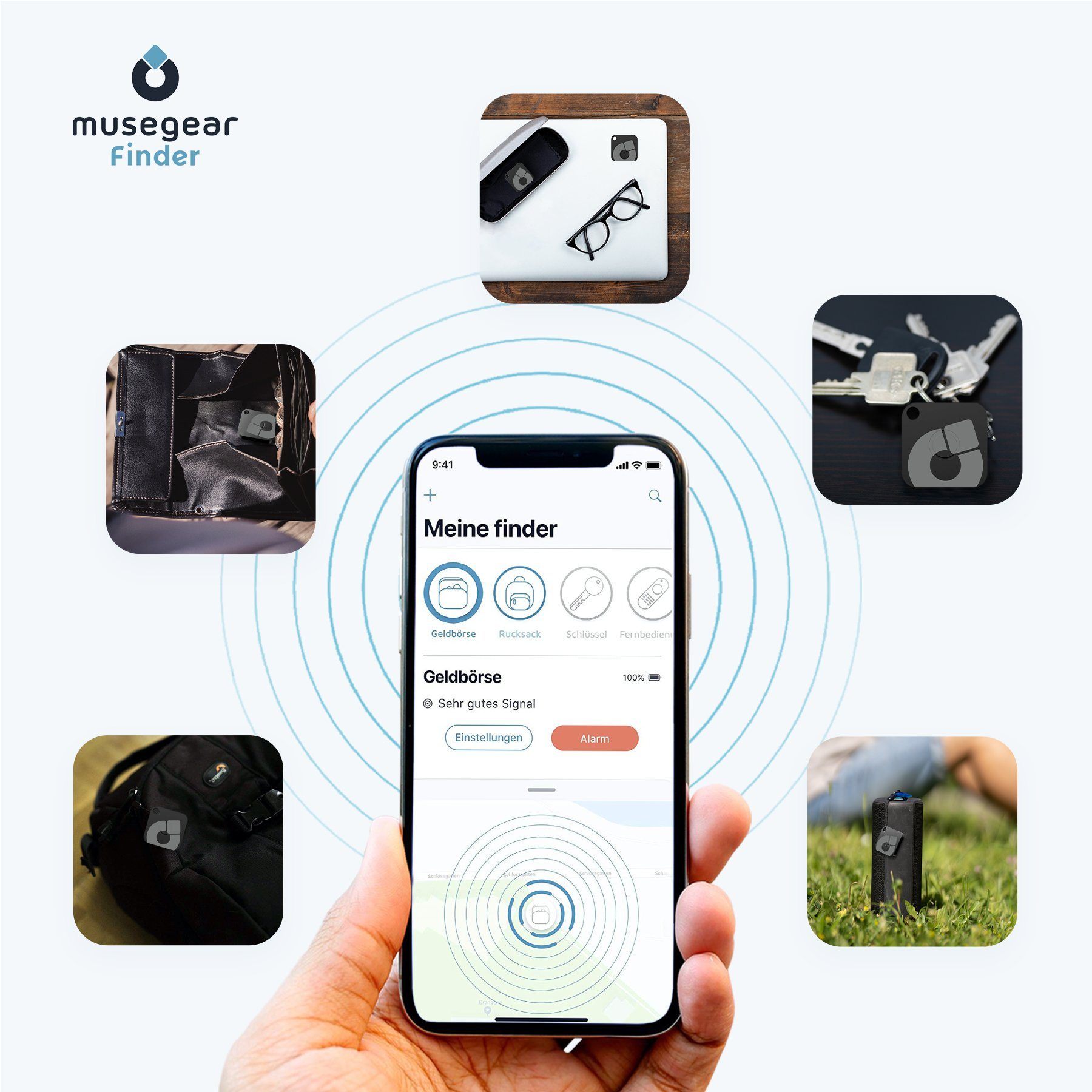 musegear Bluetooth®-Sender Wiederaufladbarer Schlüsselfinder mit Bluetooth App aus Deutschland, Zubehör für iOS/ Android Handys – Bild 4 von 5