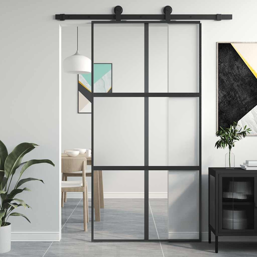 vidaXL Haustür Schiebetür Schwarz 102,5x205 cm Hartglas und Aluminium (1-St)