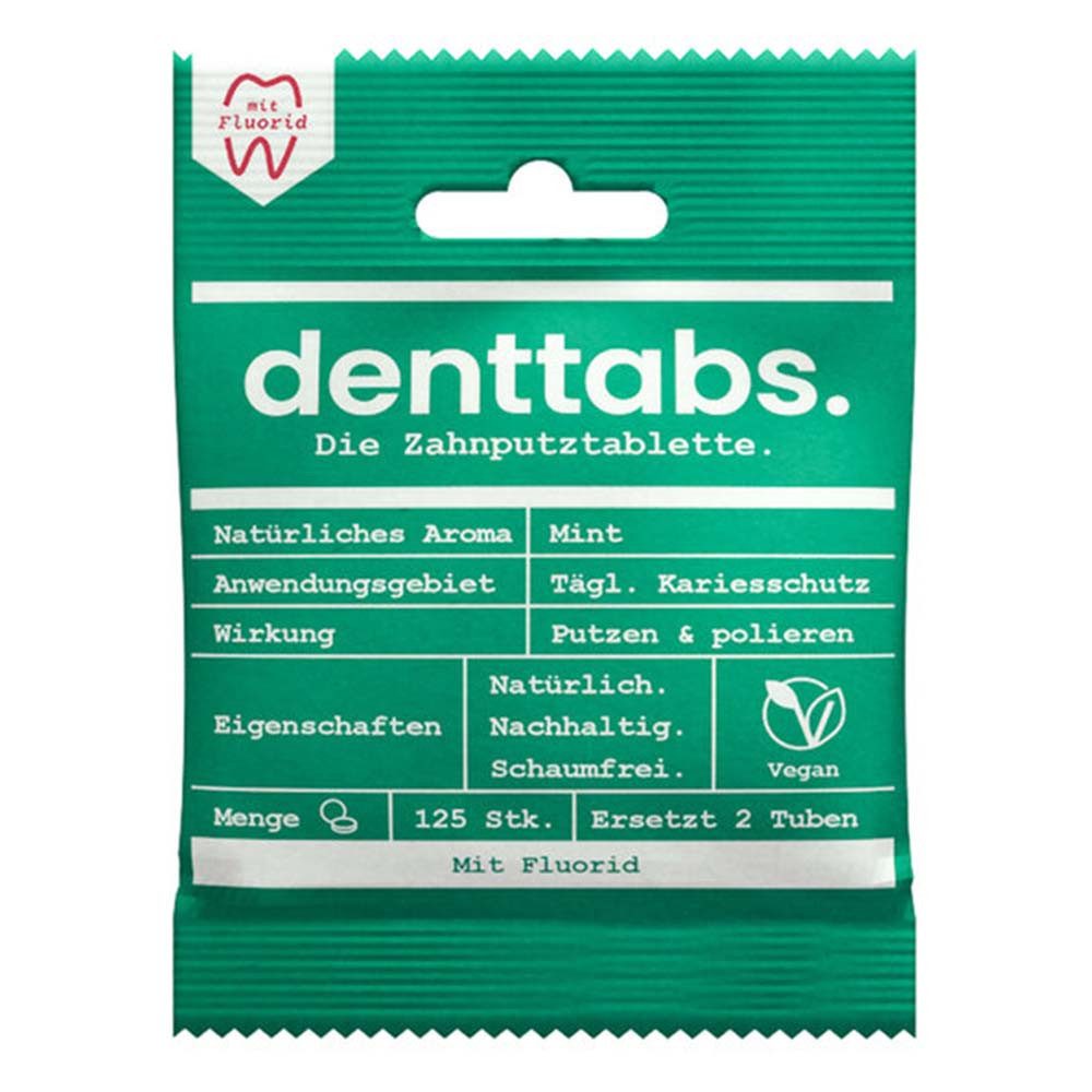 Denttabs Zahnpasta Zahnputztabletten - Mint mit Fluorid 125Stk 5er Pack