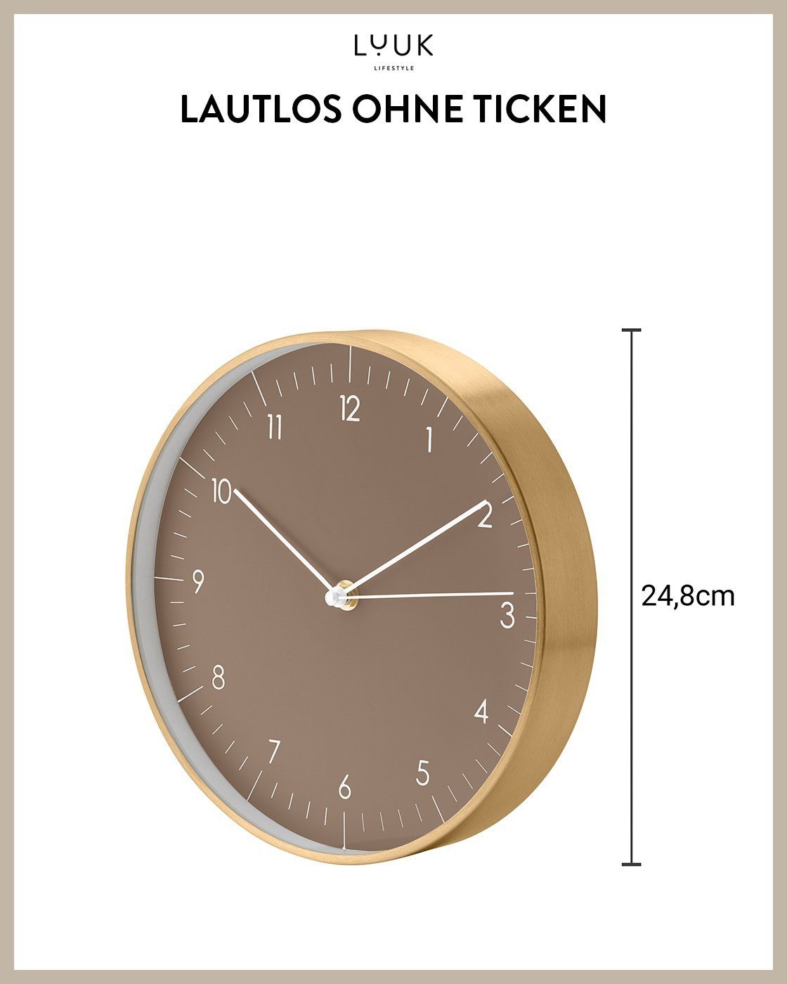 LIFESTYLE LUUK (lautlos Design) Wanduhr Helsinki modernes skandinavisches und ohne Ticken, & Braun