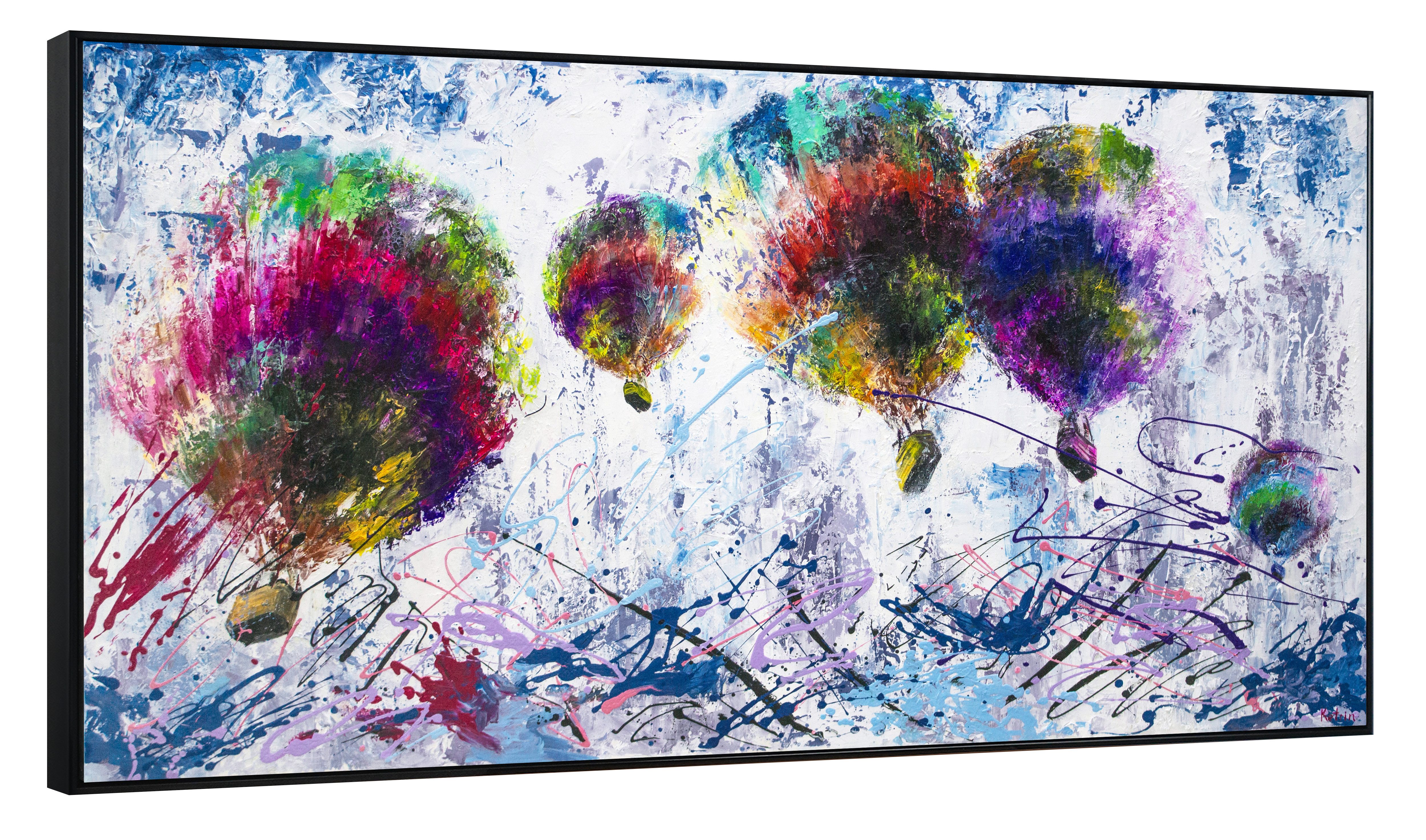 YS-Art Gemälde Freiflug, Landschaft, Wandbild Heißluftballons auf Leinwand Bild Handgemalt Abstrakt