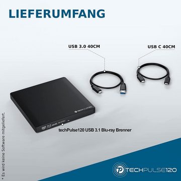 techPulse120 USB 3.1 Typ-C externer M-Disc BDXL Blu-ray Brenner Player Laufwerk Blu-ray-Brenner