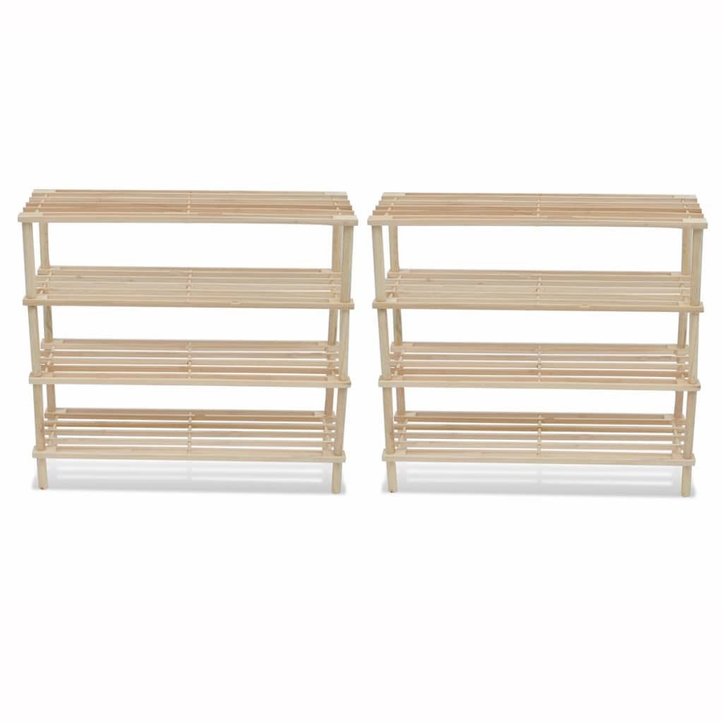 vidaXL Schuhregal Schuhregale mit 4 Böden 2 Stk. Massivholz Tanne, 2-tlg.
