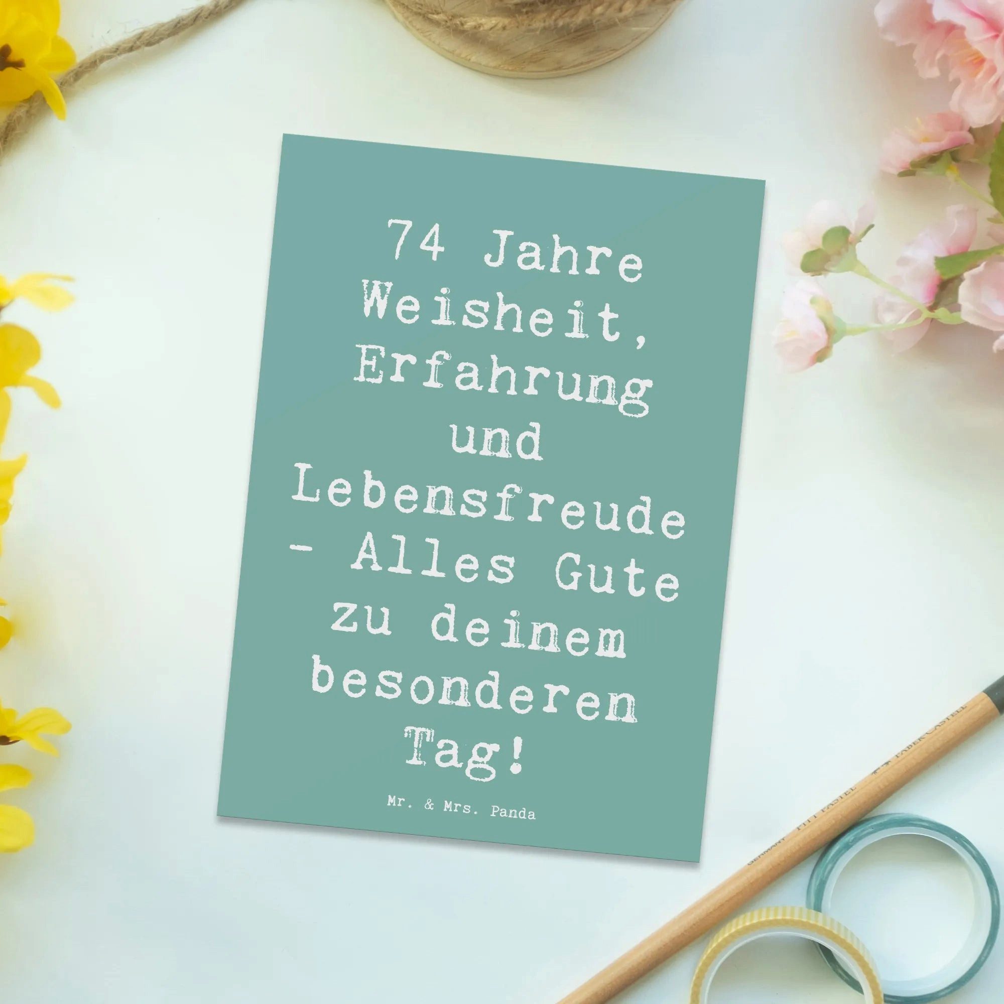 Thumbnail - Mr. & Mrs. Panda Postkarte Spruch 74. Geburtstag - Meeresbrise - Geschenk, Alles Gute, Gratulati, Lustige Sprüche