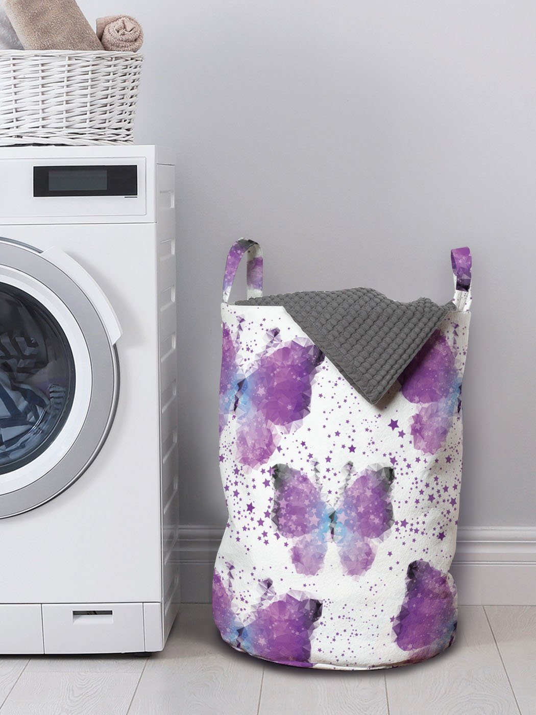 Schmetterling Waschsalons, Kordelzugverschluss für Abakuhaus Wäschekorb Poly mit Moderne Effect Griffen Wäschesäckchen