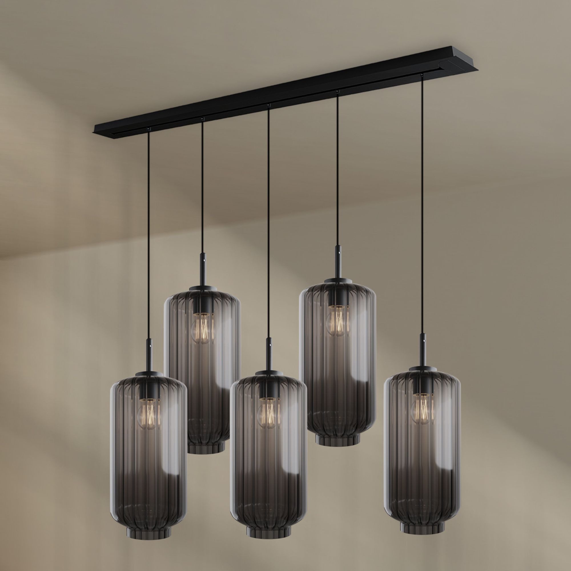 Pendelleuchte Velo Esstischleuchte 5-flg 160cm Baldachin Ø 18cm Rauch