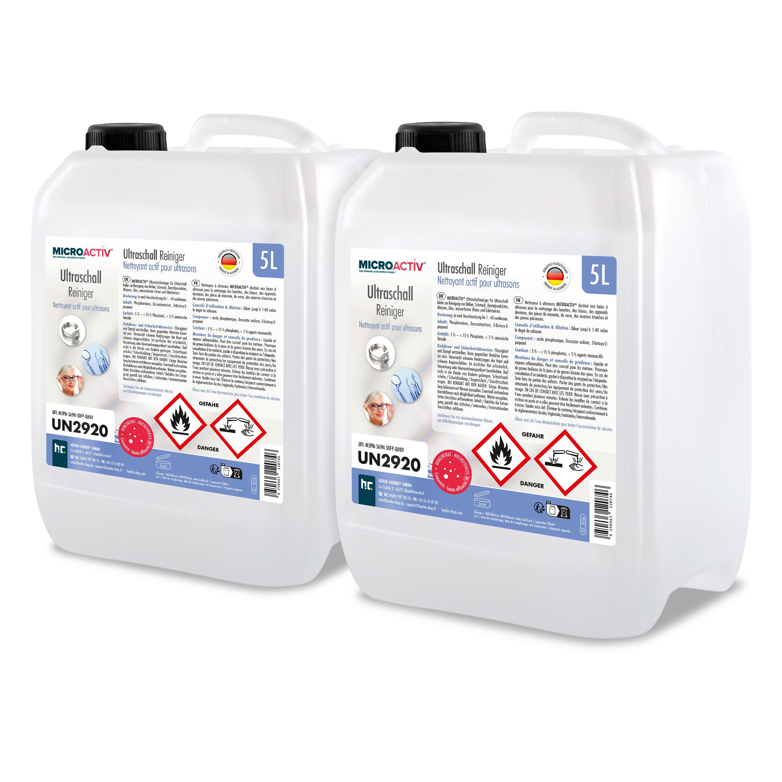 Höfer Chemie GmbH 2x 5 L Microactiv® Ultraschallreiniger für Ultraschallbad Grundreiniger (Gründliche Reinigung für empfindliche Geräte)