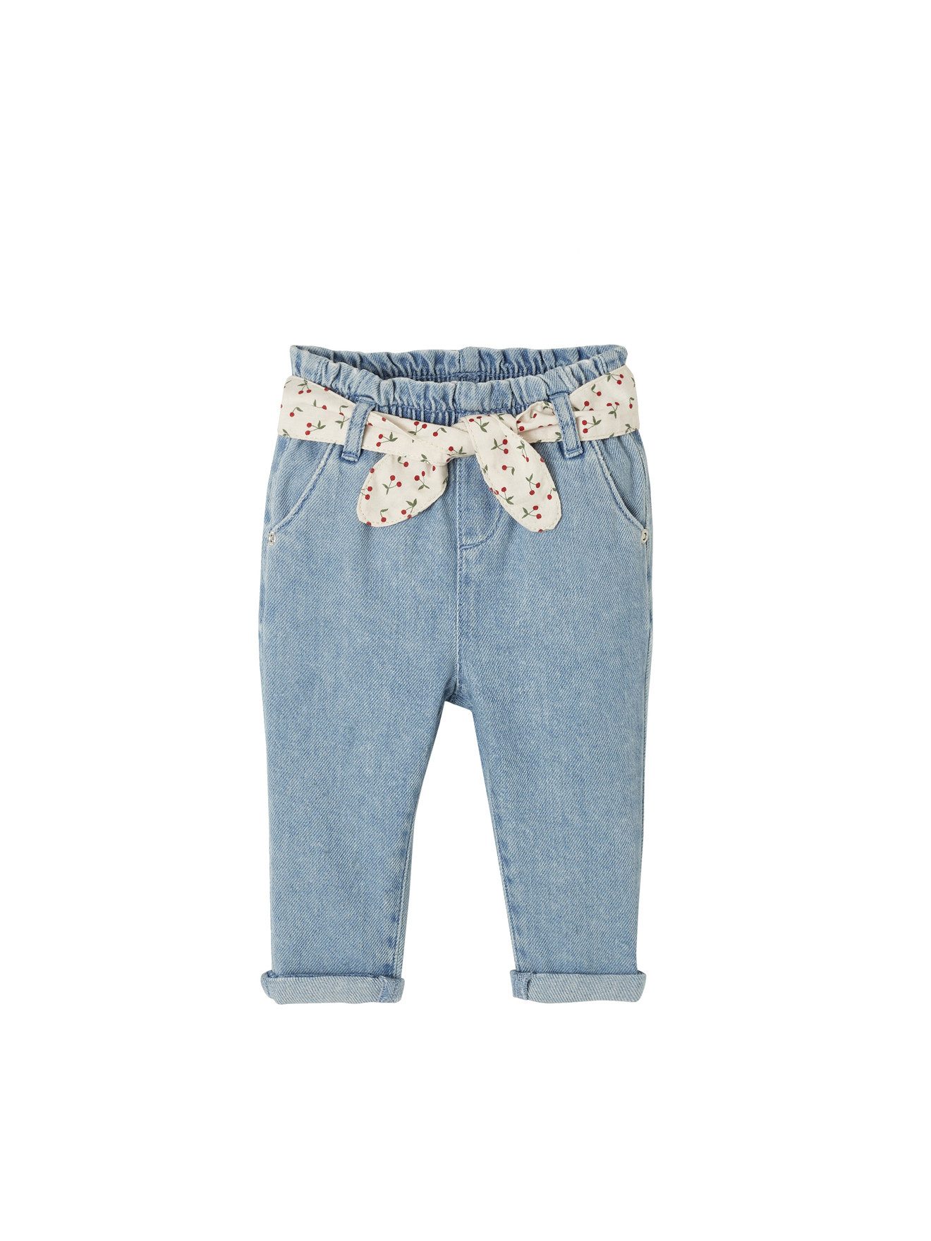 vertbaudet Regular-fit-Jeans Mädchen Baby Jeans mit Stoffgürtel