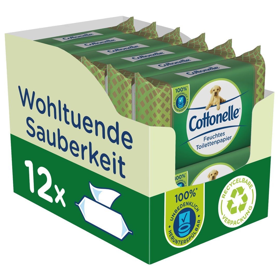 Cottonelle® Toilettenpapier Feuchtes Toilettenpapier Wohltuende Sauberkeit, prebiotisch, 12 x 38 (Vorratspack 12 x 38 Tücher), Toilettentücher