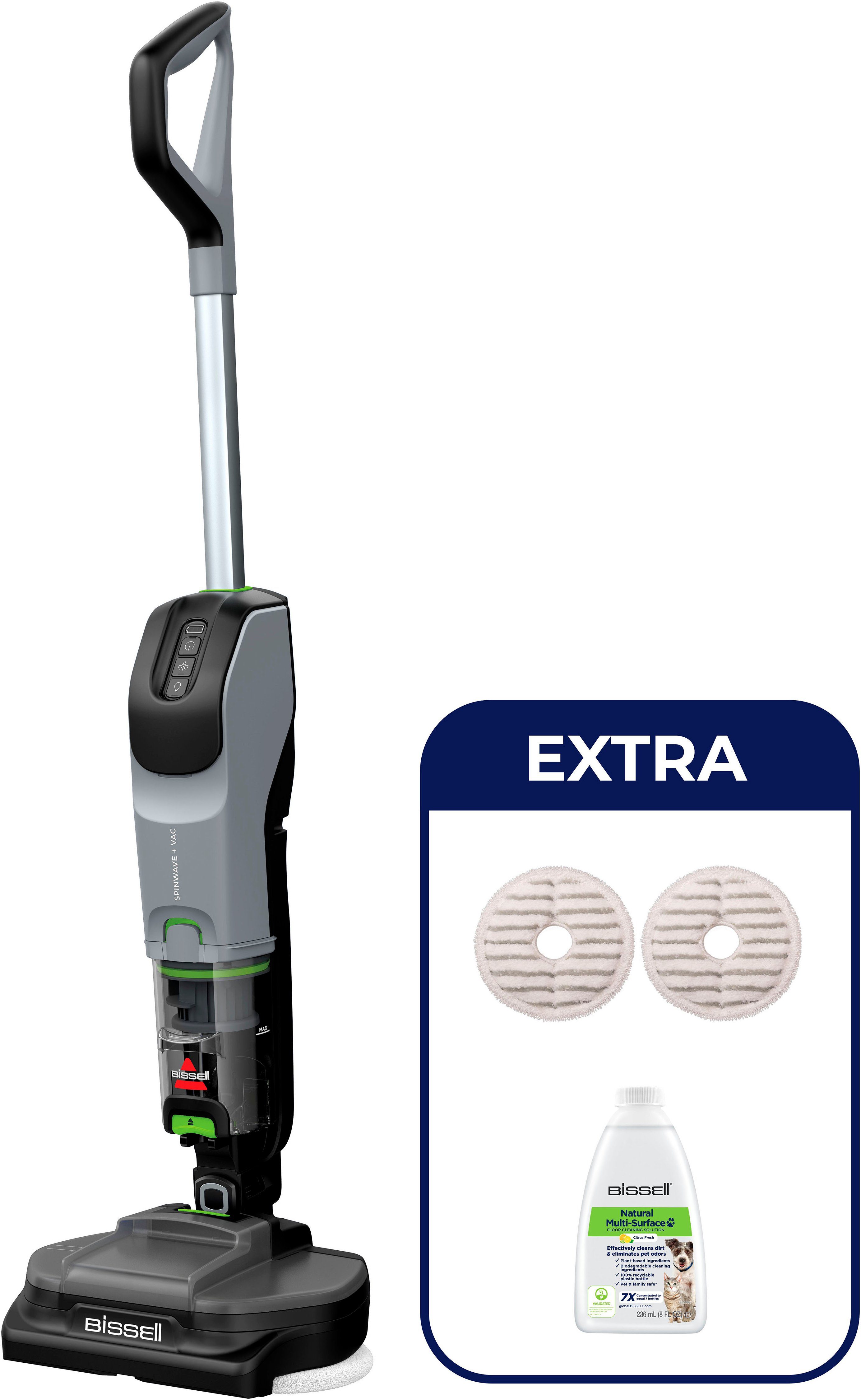 Bissell Nass-Trocken-Sauger 3893N, SpinWave®+ Vac PET Select, staubfreies Wischen, 1000 W, beutellos, kabellos, für alle Hartböden, 3 Reinigungsmodi inklusive Saugmodus