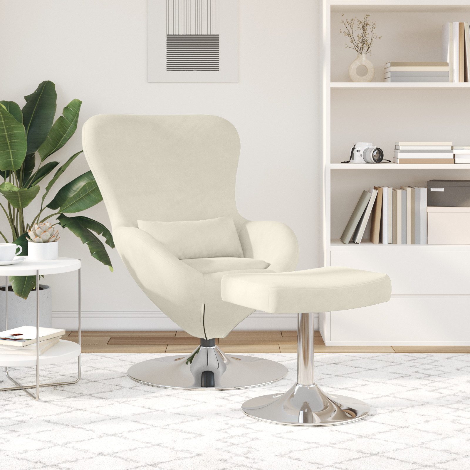 vidaXL Sessel Schalenstuhl mit Fußhocker Creme günstig online kaufen