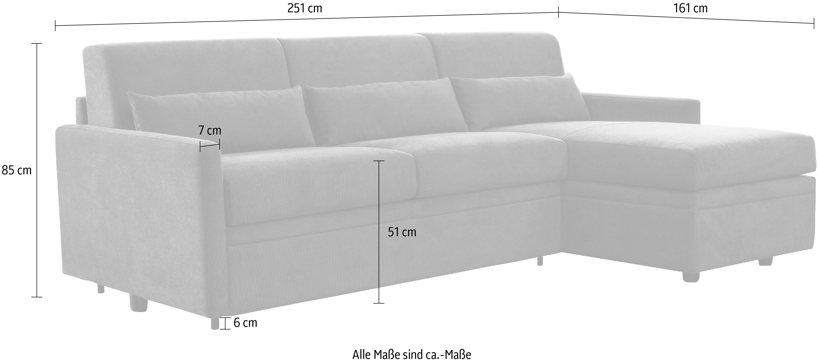 Nias Italia Metallgestell, Matratze Liegefläche Bettfunktion, Avellino, mit und braun cm Ecksofa 140/208