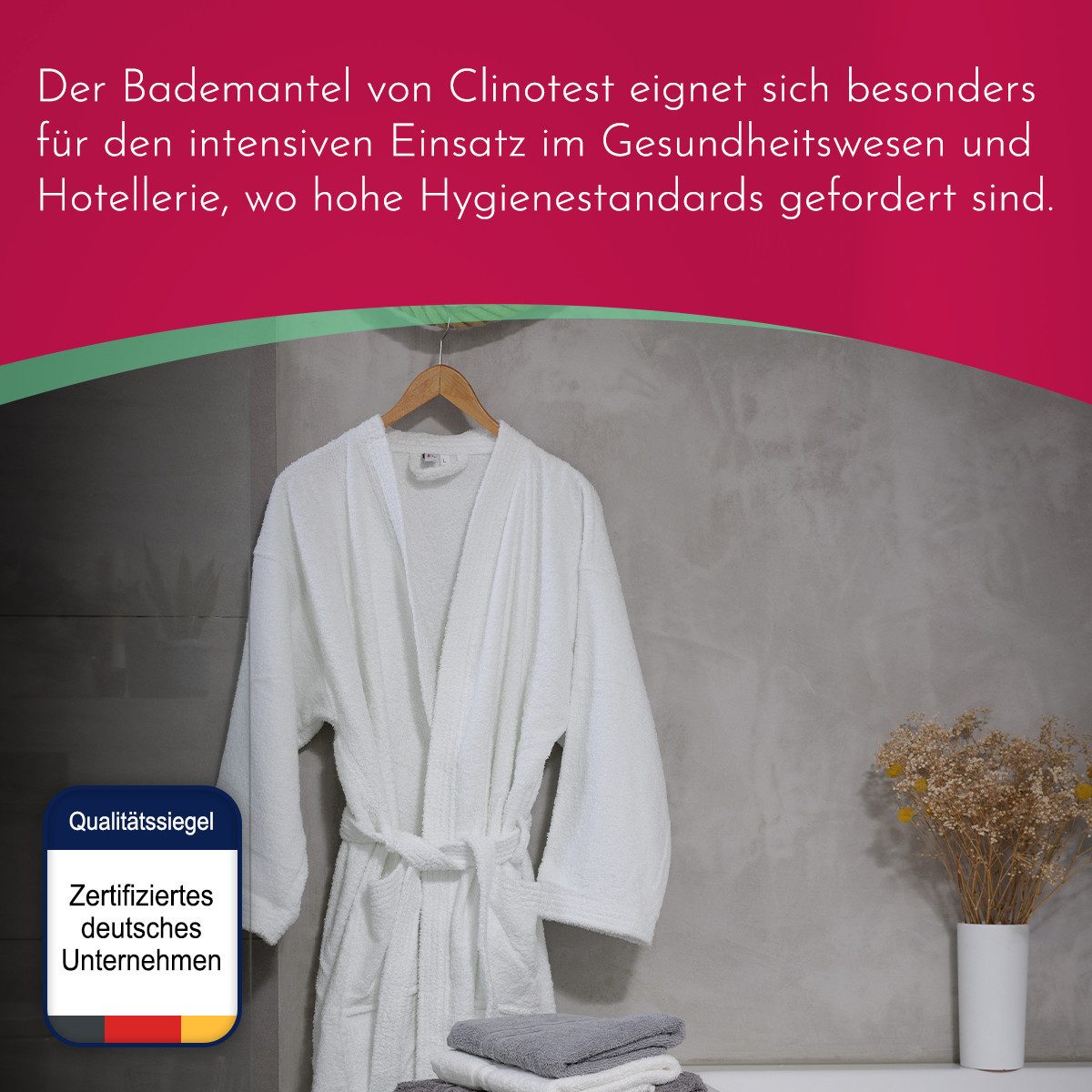Clinotest Bademantel Frottee Bademantel, Morgenmantel/Saunamantel, weiß, Baumwolle, Kimono-Kragen, 2 aufgesetzte Taschen, Gürtel, kochfest ohne Einlaufen oder Fusseln, Saunamantel ohne Kapuze