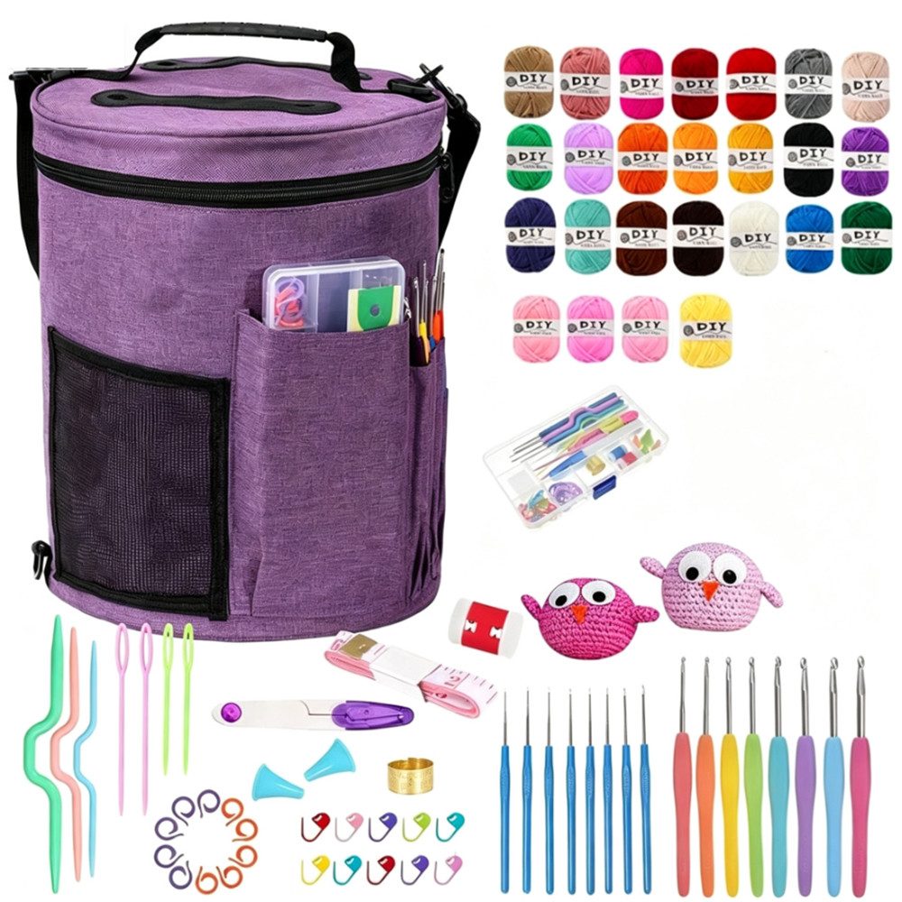 AFKSMILE Häkelnadeln 79 Stück Häkelset für Anfänger,Tragbares Häkelset,wasserdichte Tasche, 79 St., Große Stricktasche,Garn Aufbewahrungs Organizer