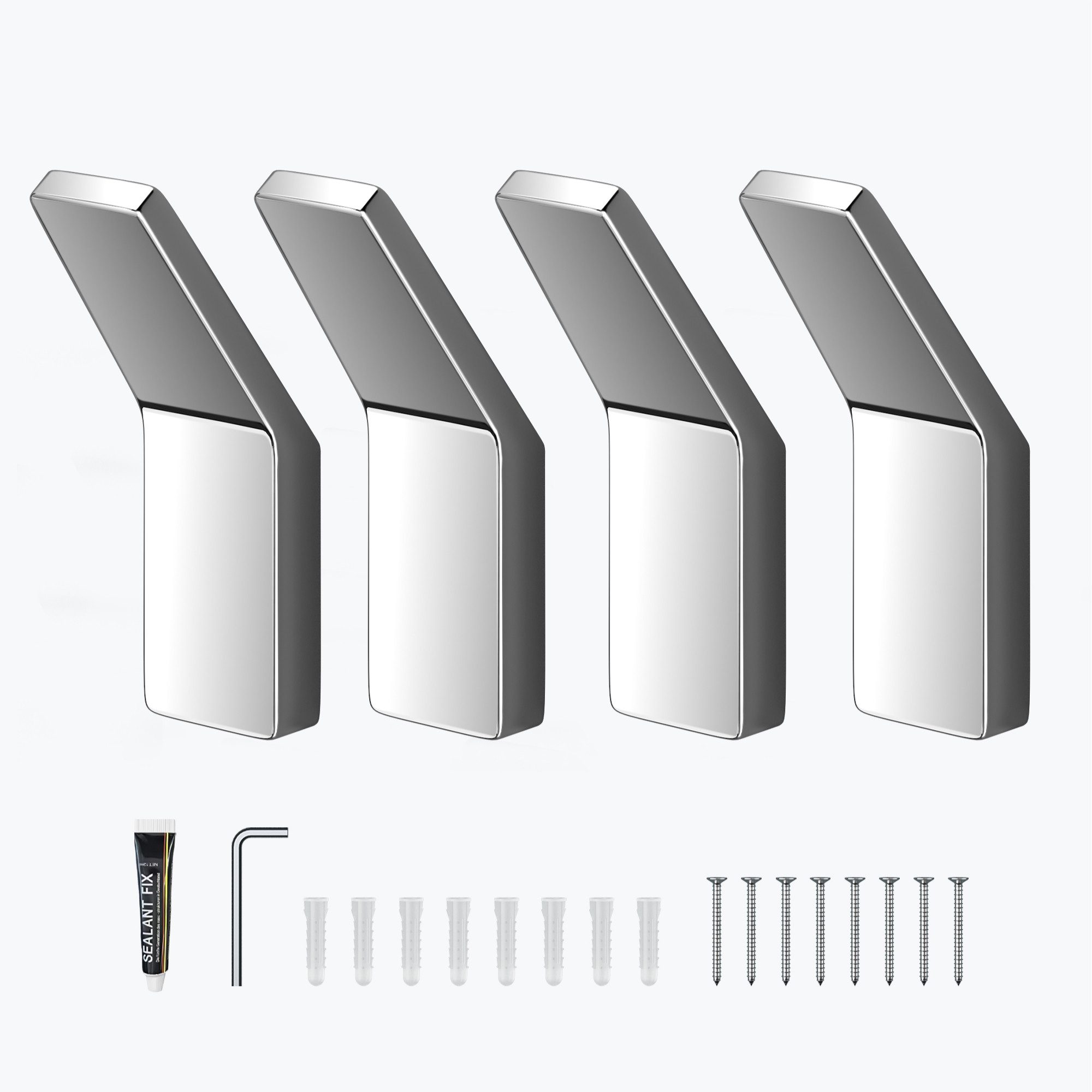 doporro Wandhaken Handtuchhaken Klebehaken aus Zinklegierung ohne Bohren Stalo-13, (4-St), 40° Wandneigung, Zinklegierung in einem Stück gegossen