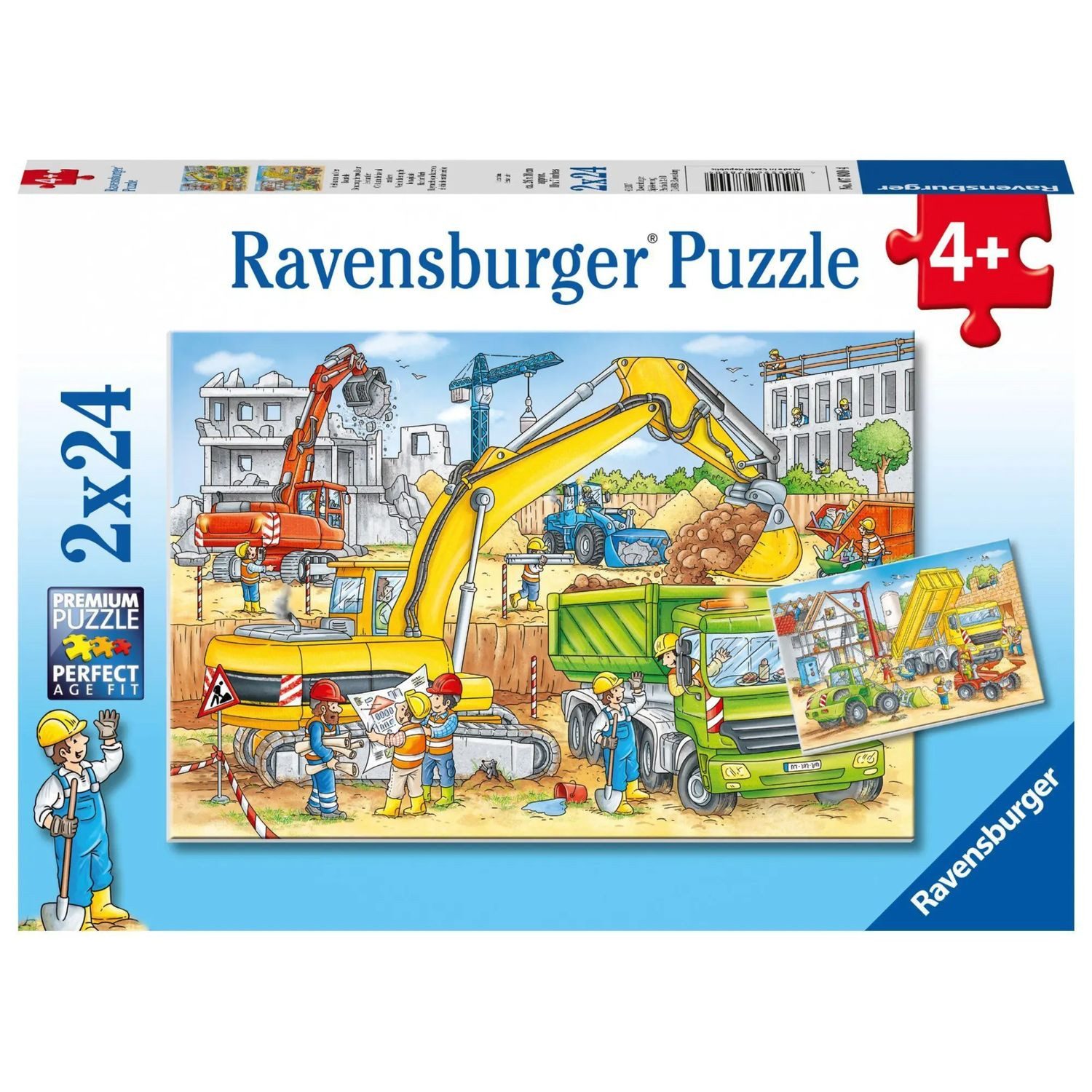 Ravensburger Puzzle Viel zu tun auf der Baustelle. Puzzle 2 x 24 Teile, 24 Puzzleteile
