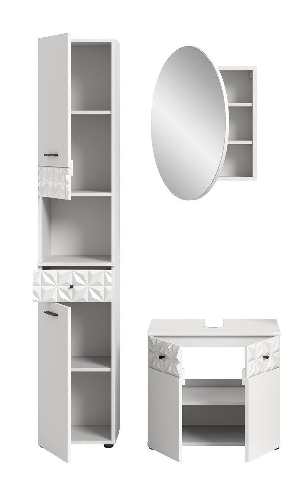 xonox.home Badmöbel-Set Badezimmer-Set Prisma, weiß / weiß Hochglanz, 3-teilig, optional, (3-St), Badmöbel, Badkombination