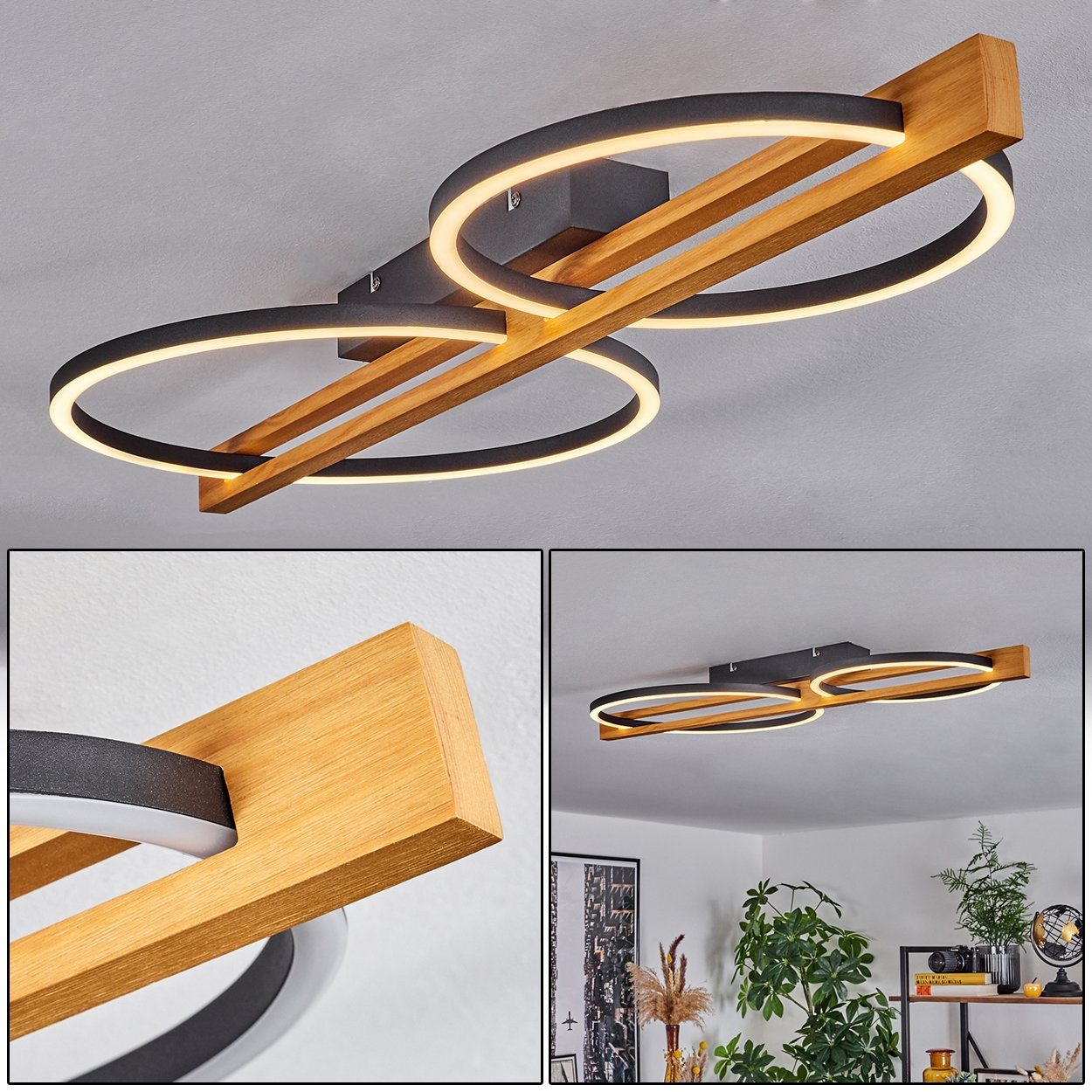 hofstein Deckenleuchte moderne Deckenlampe aus Metall/Holz/Kunststoff in Sc günstig online kaufen