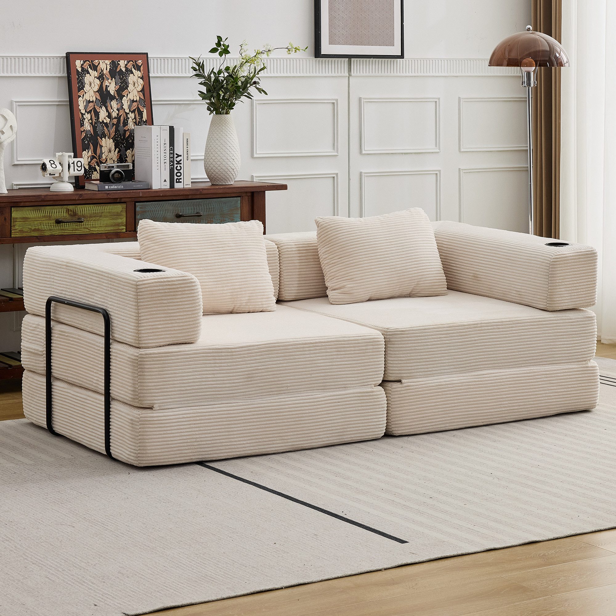 Leawin Sofa Modulares Schlafsofa aus Chenille mit Bettfunktion-Sofas Wohnzimmer, Flexibles Sofa & Bett für Wohnzimmer, Wohnung oder Gästezimmer