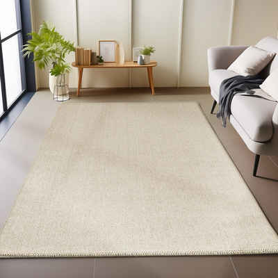 Schlingenteppich Unicolor - Einfarbig, Carpetsale24, Rechteckig, Höhe: 7 mm, Kurzflor Schlingen Teppich Beige Cut-Loop Wohnzimmer Teppich