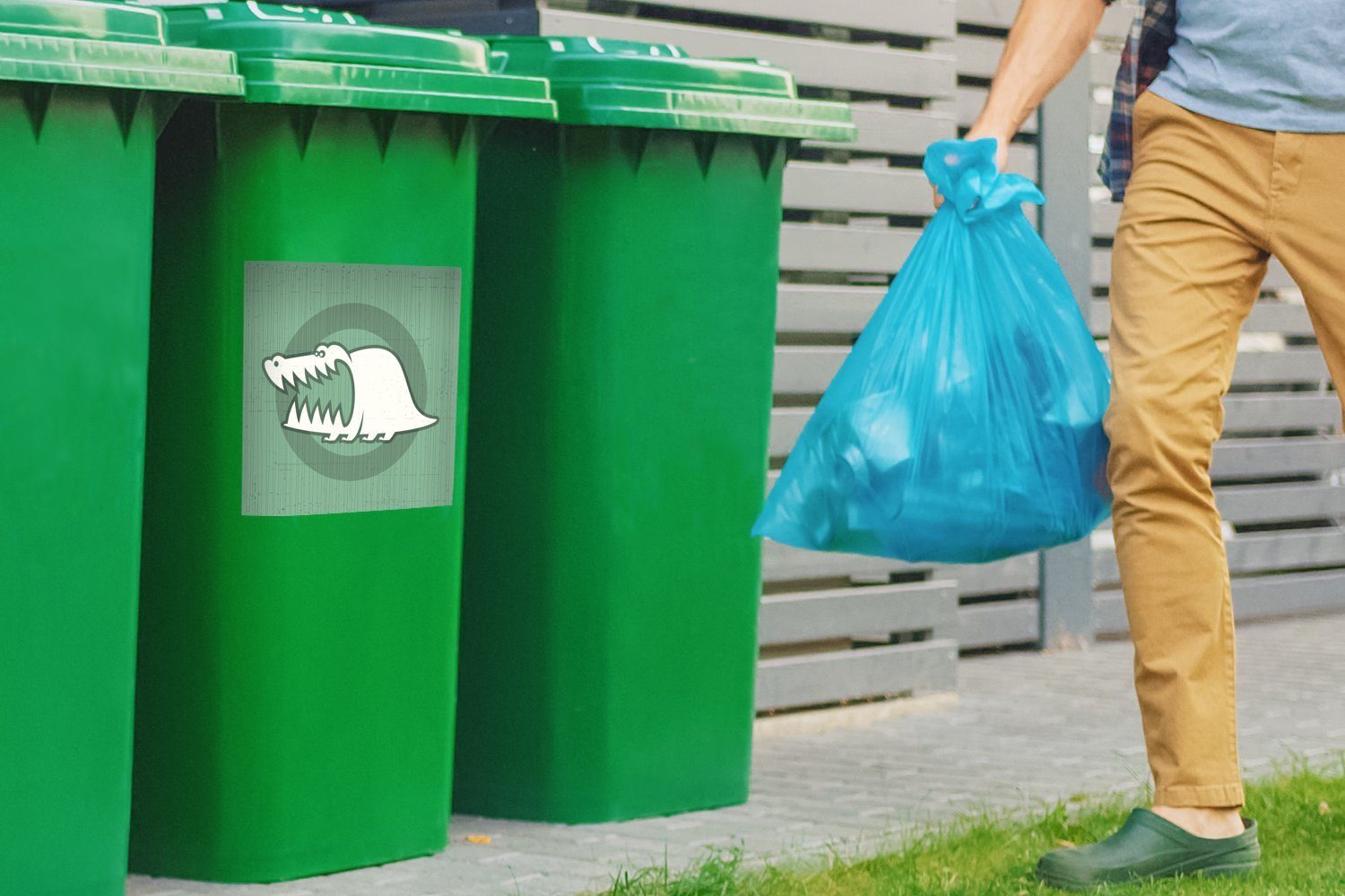 MuchoWow Wandsticker - Container, - Mülltonne, Mülleimer-aufkleber, Sticker, Abfalbehälter Krokodil Reptilien Grün (1 St)