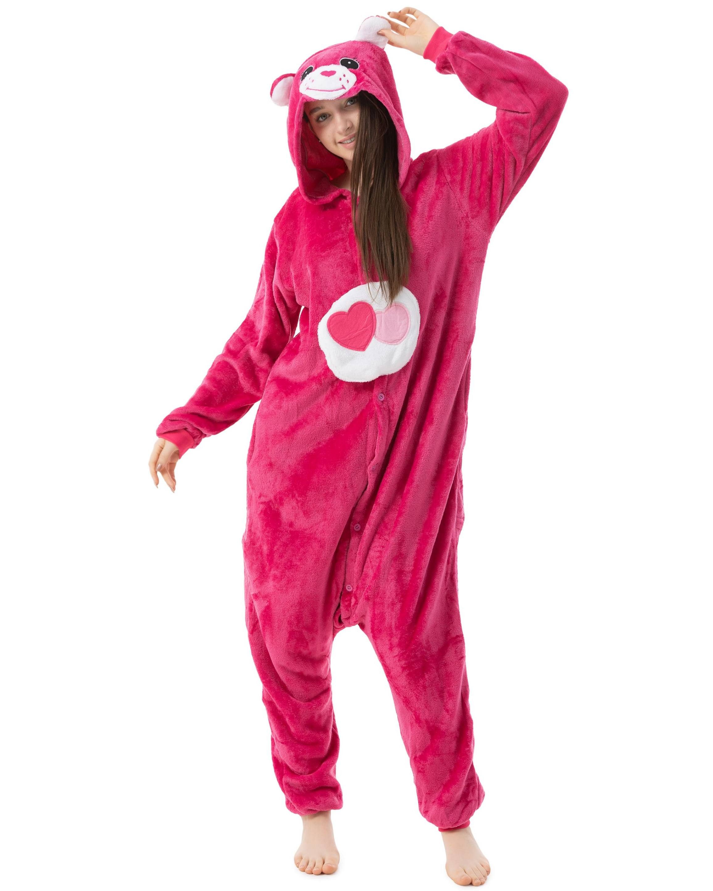 Katara Partyanzug Glücksbärchis Jumpsuit Onesie für Erwachsene S-XL, Karneval, Kigurumi - Glücksbärchi Herz Lieb mich pink XL (175-185cm)