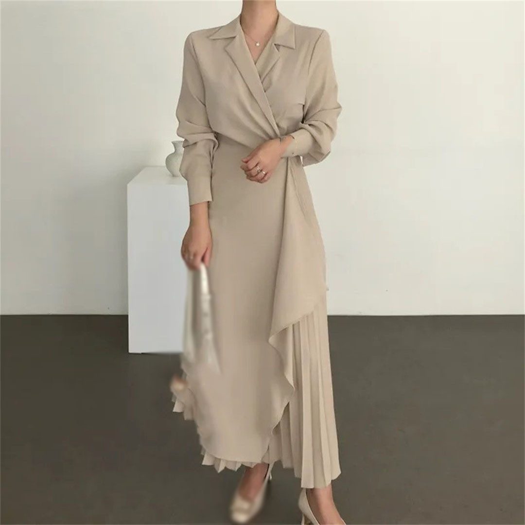 AFAZ New Trading UG Blusenkleid Langes Retro-Kleid mit einfarbigem Hosenträgerrock und langer Taille