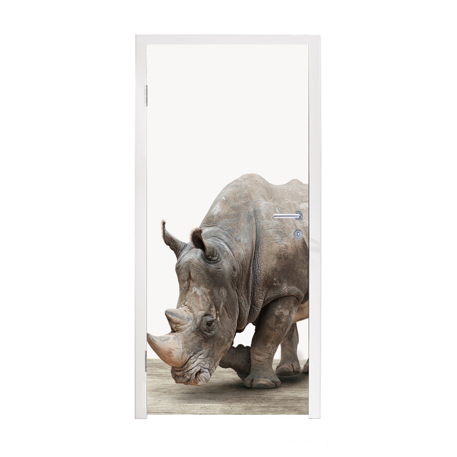 MuchoWow Türtapete Nashorn - Jungen - Wildtiere - Kinder - Mädchen - Tiere, Matt, bedruckt, (1 St), Fototapete für Tür, Türaufkleber, 75x205 cm