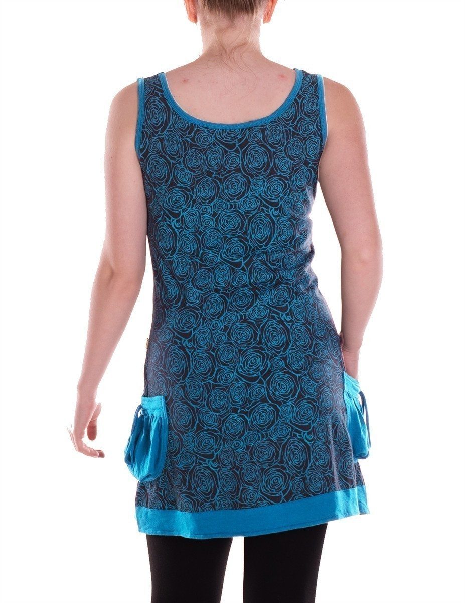 Vishes Minikleid Damen Mini-Kleid Baumwolle geometrisch Rundhalsausschnitt mit Taschen Alternative Bekleidung, Ethno, Hippie, Retro Style