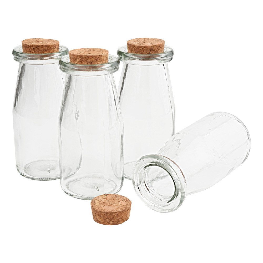 VBS Vorratsglas Glasflasche mit Korken, GlasKork, 4 Stück, Aufbewahrungsglas