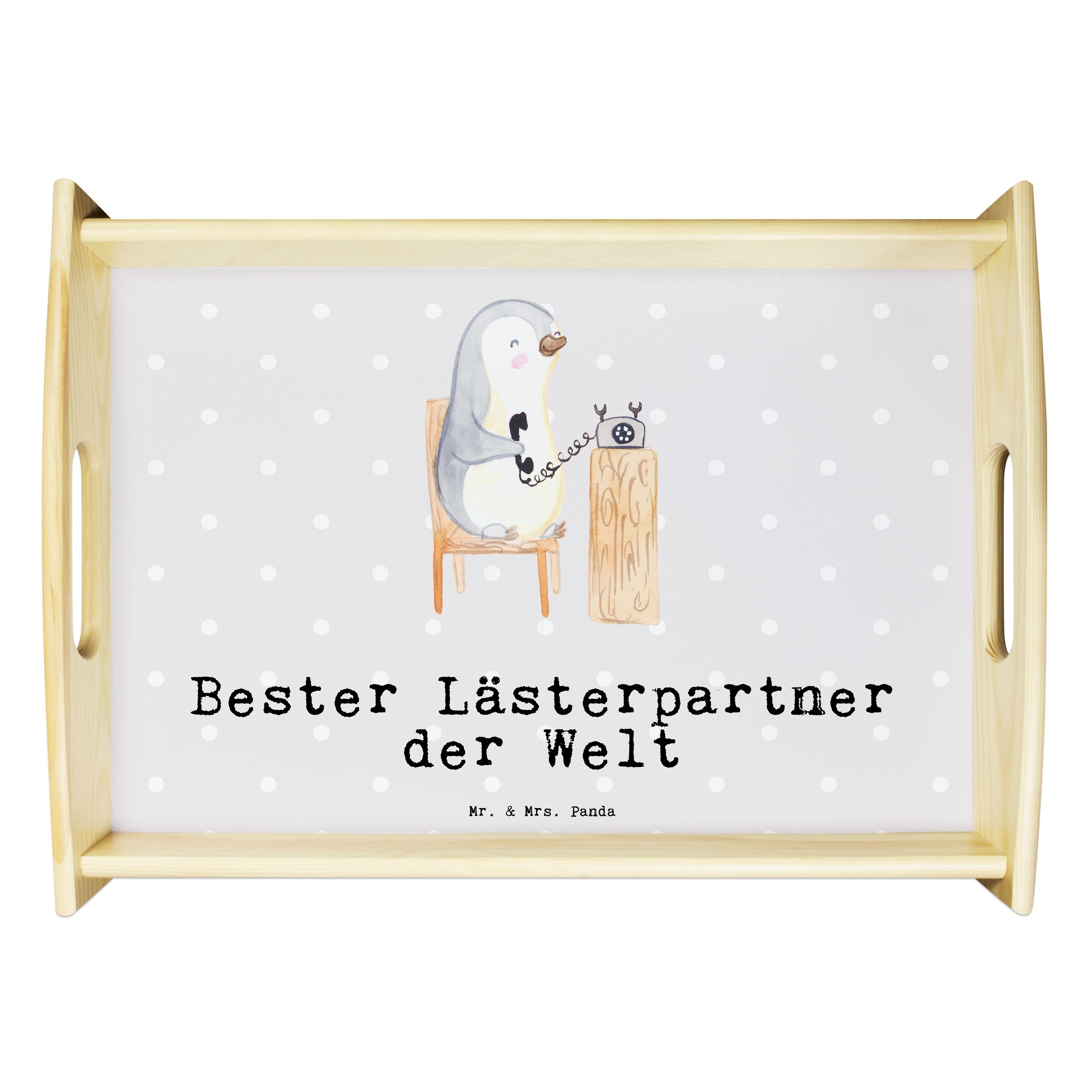 Pinguin Grau Tabl, Tablett Geschenk, - lasiert, der (1-tlg) Bester Lästerpartner Pastell Mr. & - Echtholz Panda Welt Mrs.